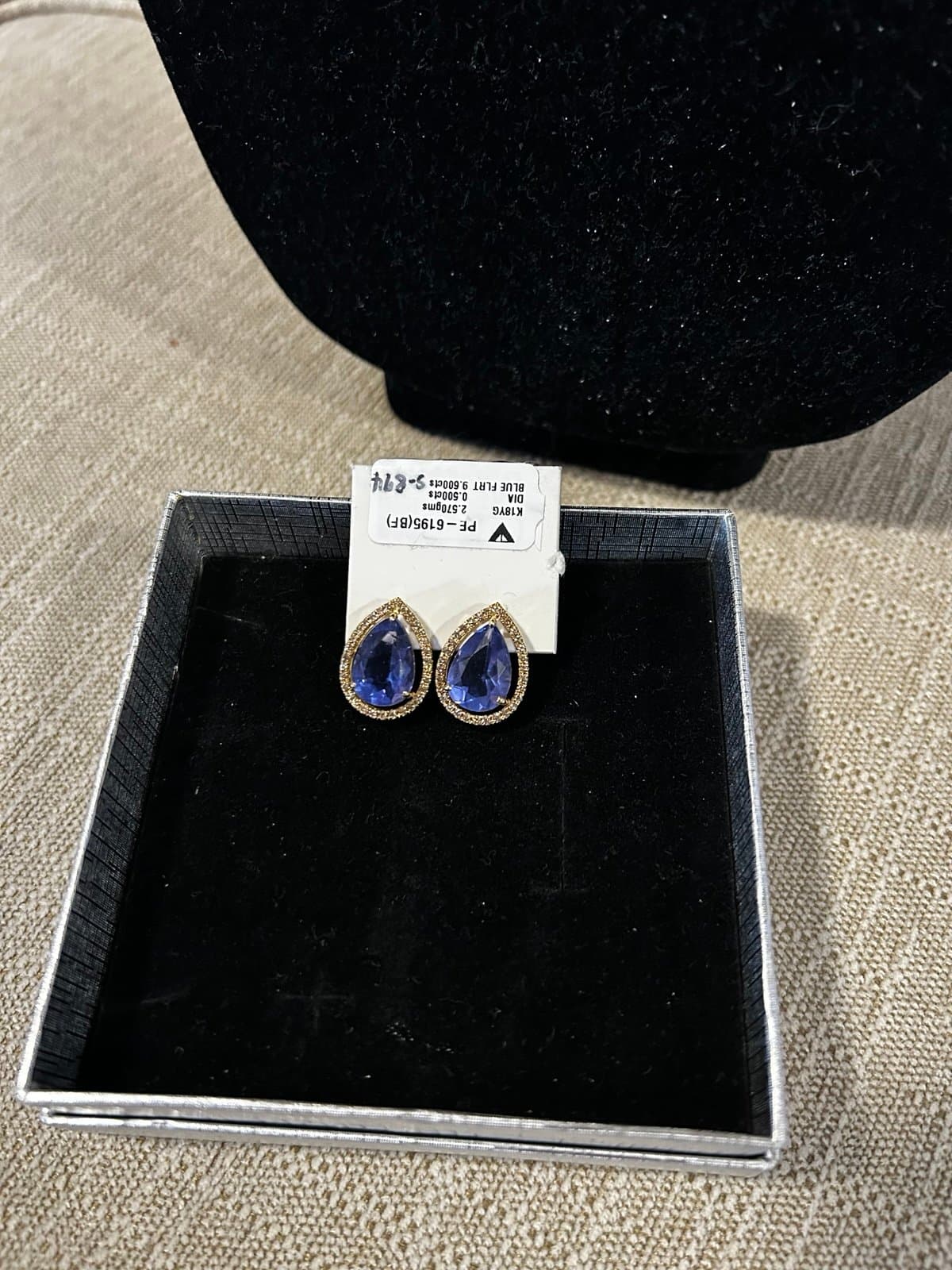 Blue FLRT 18K Genuine YG Pear Shape Earring