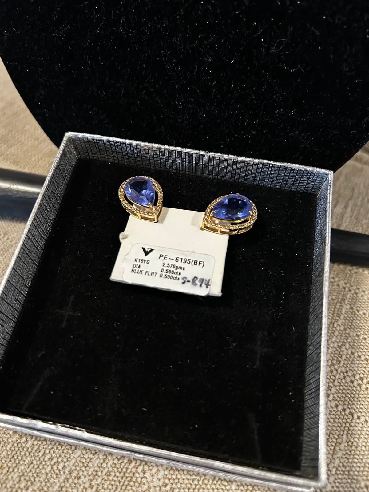 Blue FLRT 18K Genuine YG Pear Shape Earring - Thumbnail 4