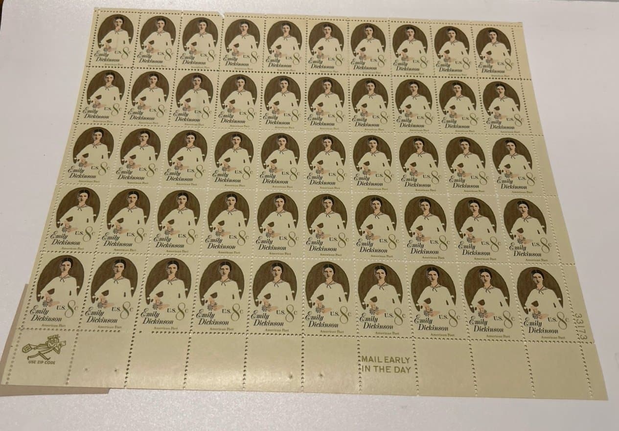 Emily Dickinson Sheet of Fifty 8 Cent Postage Stamps Scott #1436