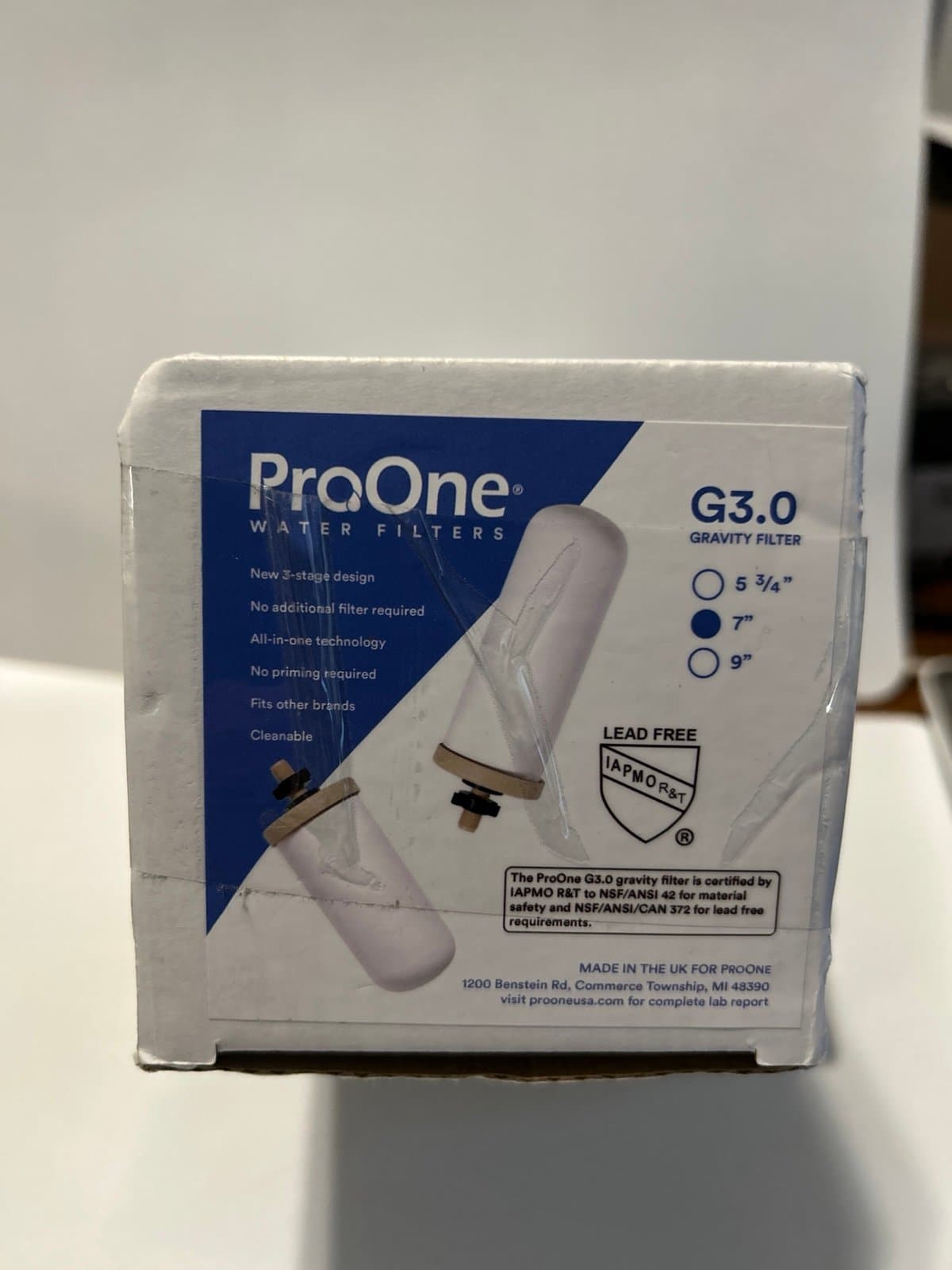 Gravity Water Filter ProOne G3.0, 7" Filter Elements NEW, Open Box