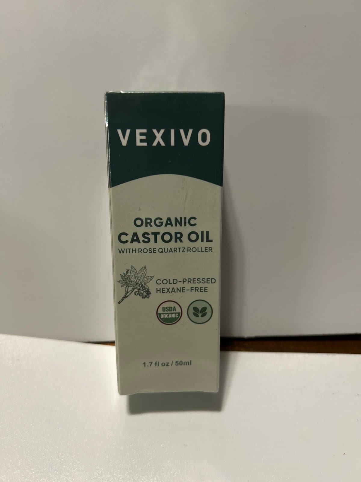 Vexivo Organic Cold-Pressed Castor Oil with Rose Quartz Roller 1.7 fl oz