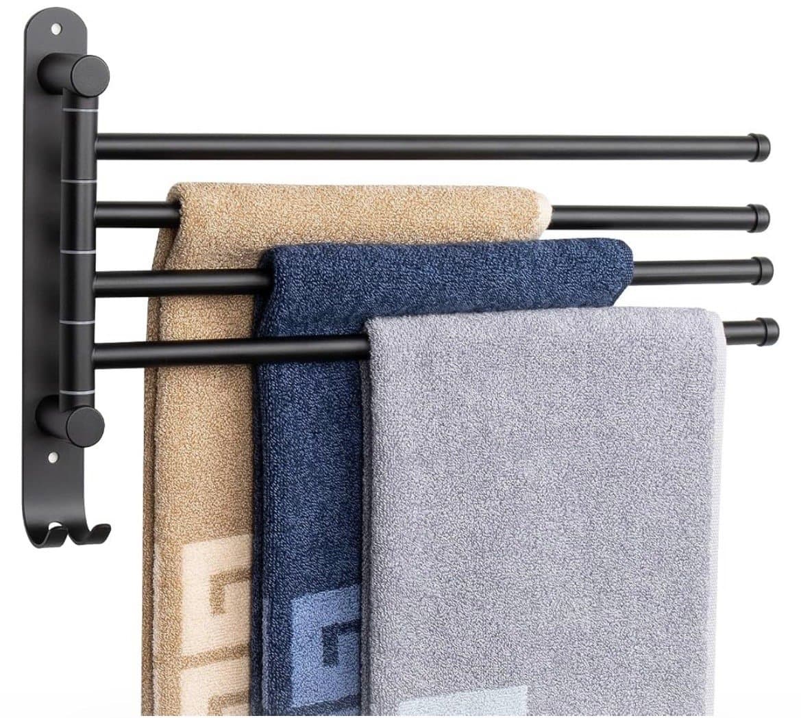 Indoor Outdoor Towel Holder Swing Out Towel Rack with Five Towel Bars for Hot tu - Thumbnail 2