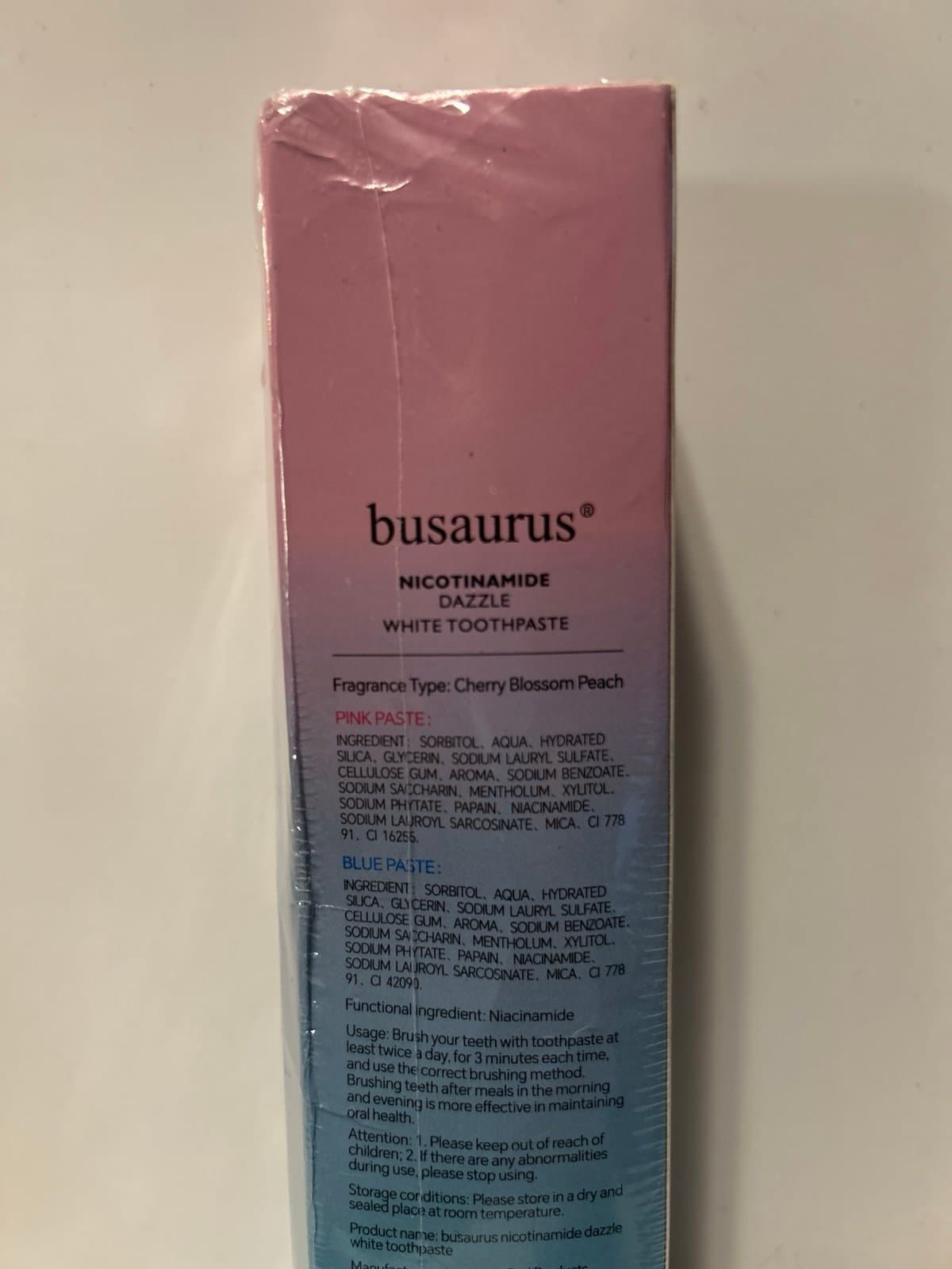 busaurus Nicotinamide Dazzle White Toothpaste Cherry Blossom Peach 3.38oz-Sealed - Thumbnail 3