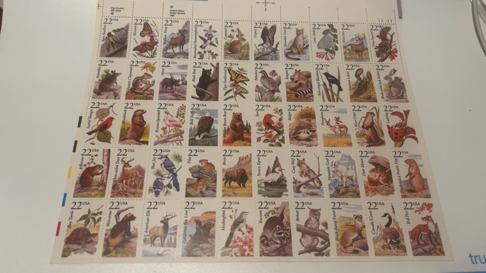 US Wildlife 1987 22 Cent Stamp Sheet Mint Never Hinged Scott# 2286-2335 perfect