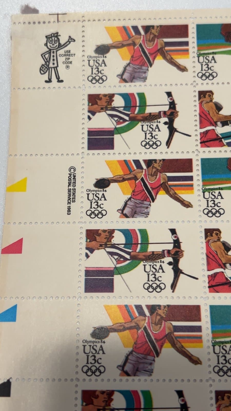 1983 13c Olympics 50 USA Stamp Sheet - Scott #2048-51 Archery Boxing Track - Thumbnail 3