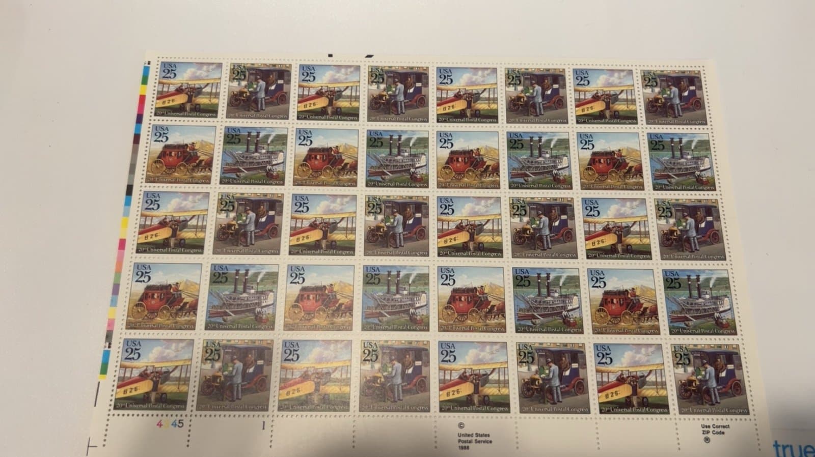 1989 USPS 25¢ Mail Delivery Postage Stamp #2434-37 MNH Full Sheet 40 Plane Ship