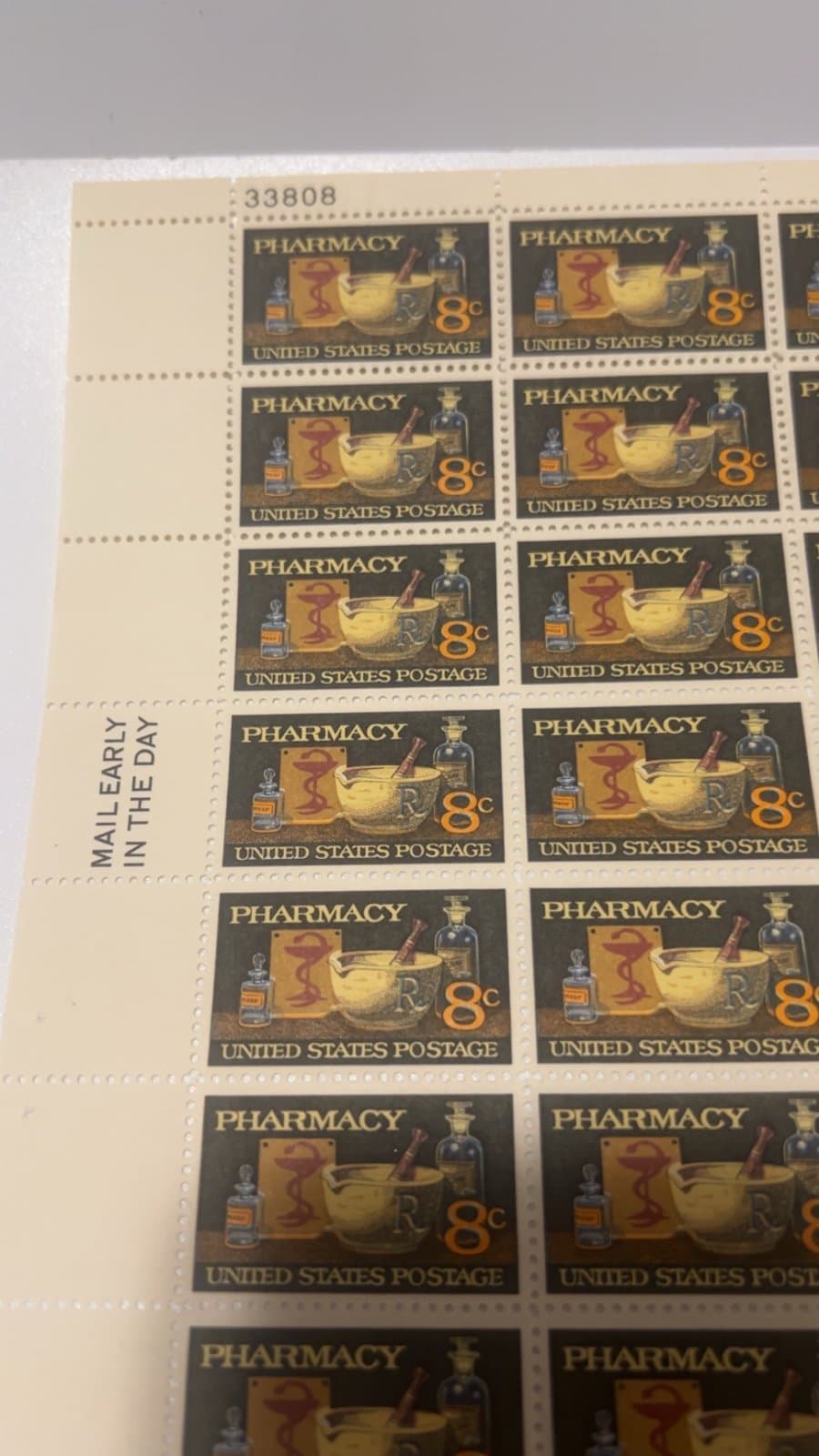 Lot 50 stamp PHARMACY United States 8-cent STAMPS sheet brand new stamps c1972 - Thumbnail 3
