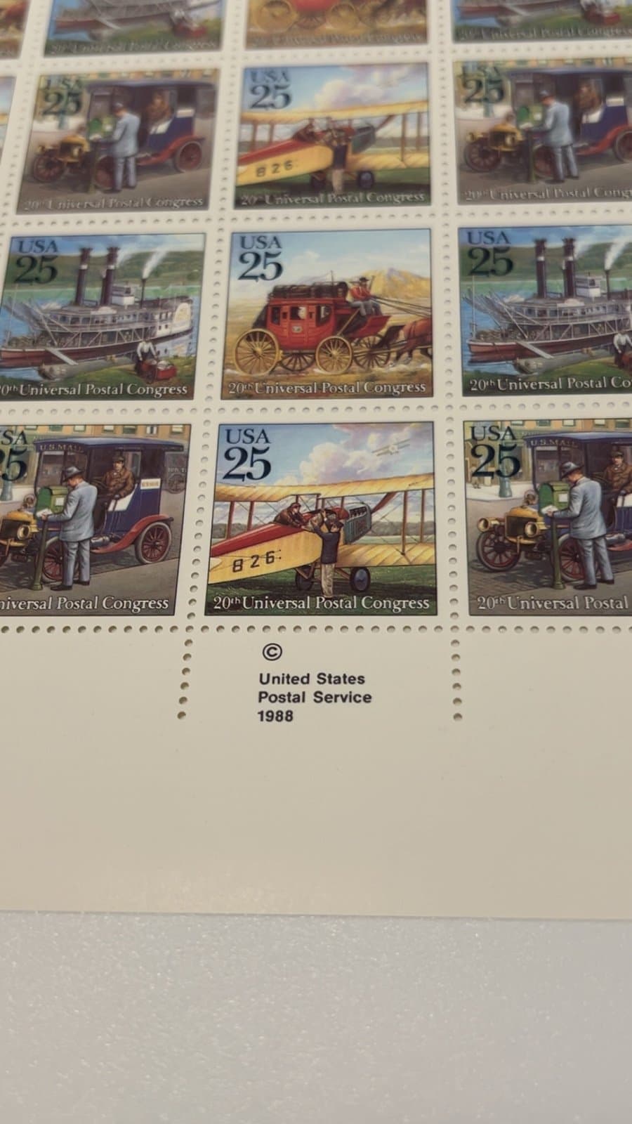 1989 USPS 25¢ Mail Delivery Postage Stamp #2434-37 MNH Full Sheet 40 Plane Ship - Thumbnail 3