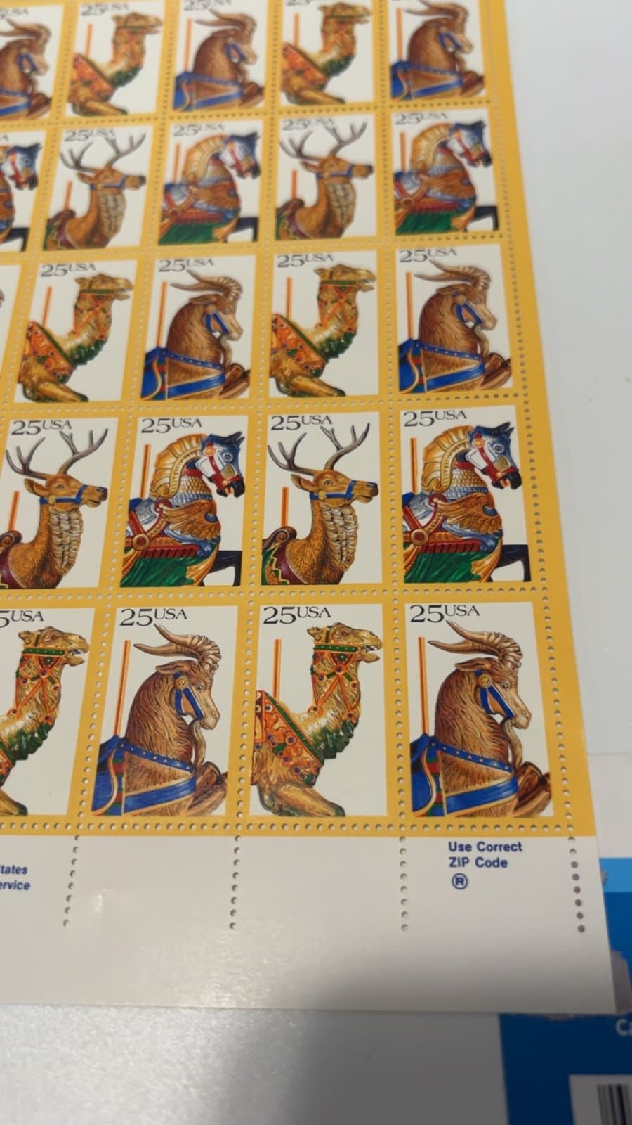 1988 25 cent Carousel Animals Full Sheet of 50 Scott #2390-2393, Mint NH - Thumbnail 2