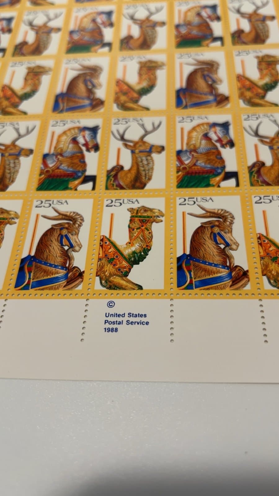 1988 25 cent Carousel Animals Full Sheet of 50 Scott #2390-2393, Mint NH - Thumbnail 3
