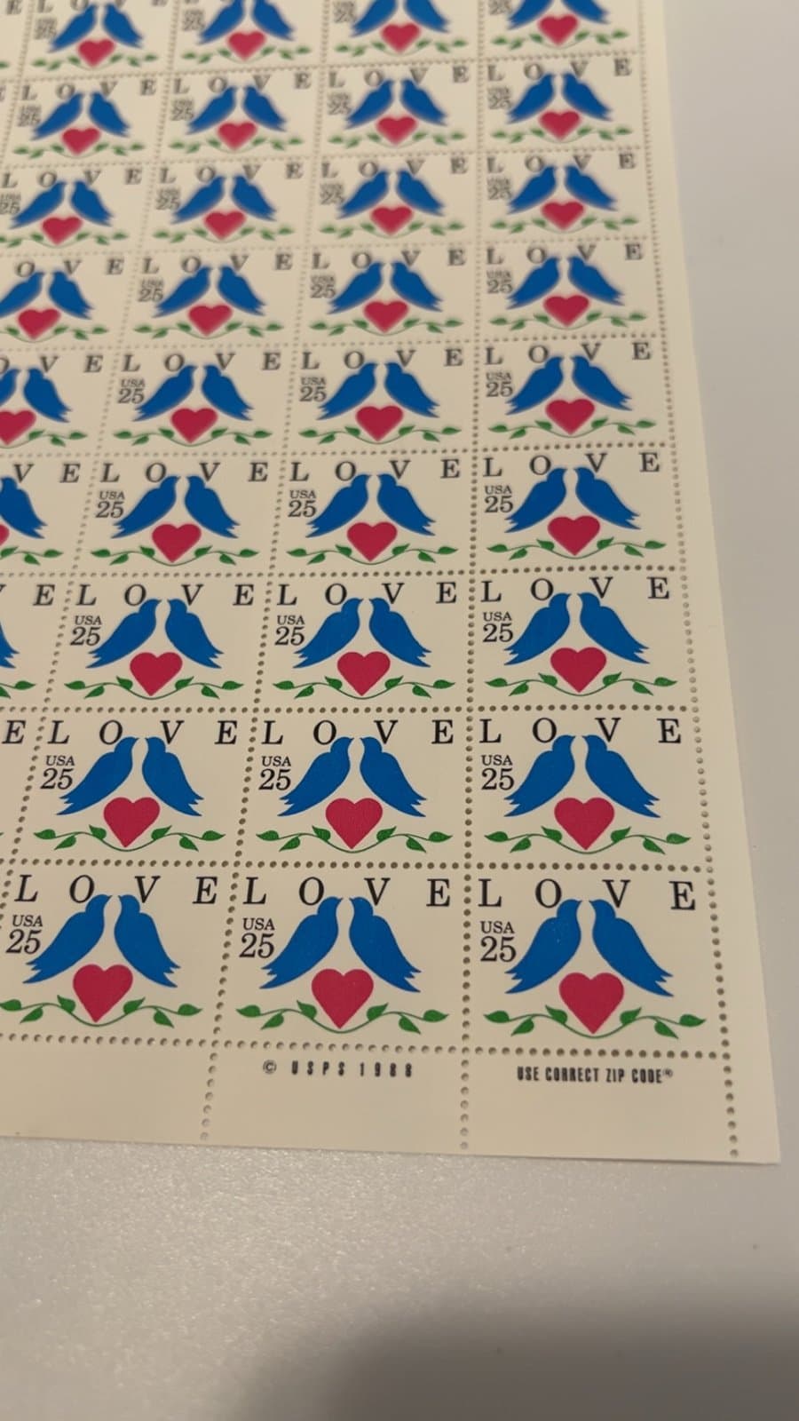 Scott #2440 Love Birds 25c Sheet of 50 Stamps - Thumbnail 2