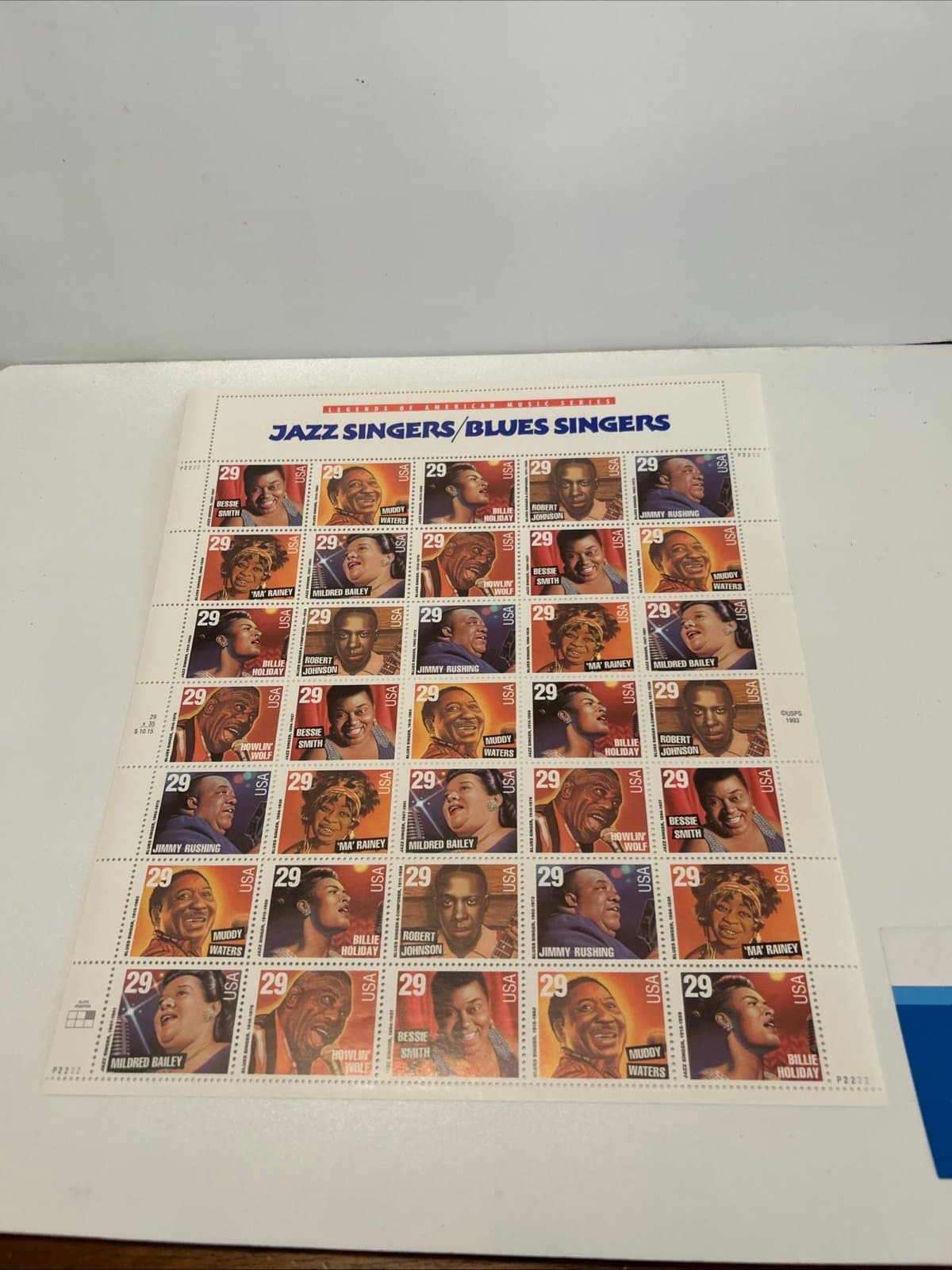 Scott #2854-2861 Jazz/Blues Singers Sheet of 35 29¢ Stamps (1994) - Thumbnail 3