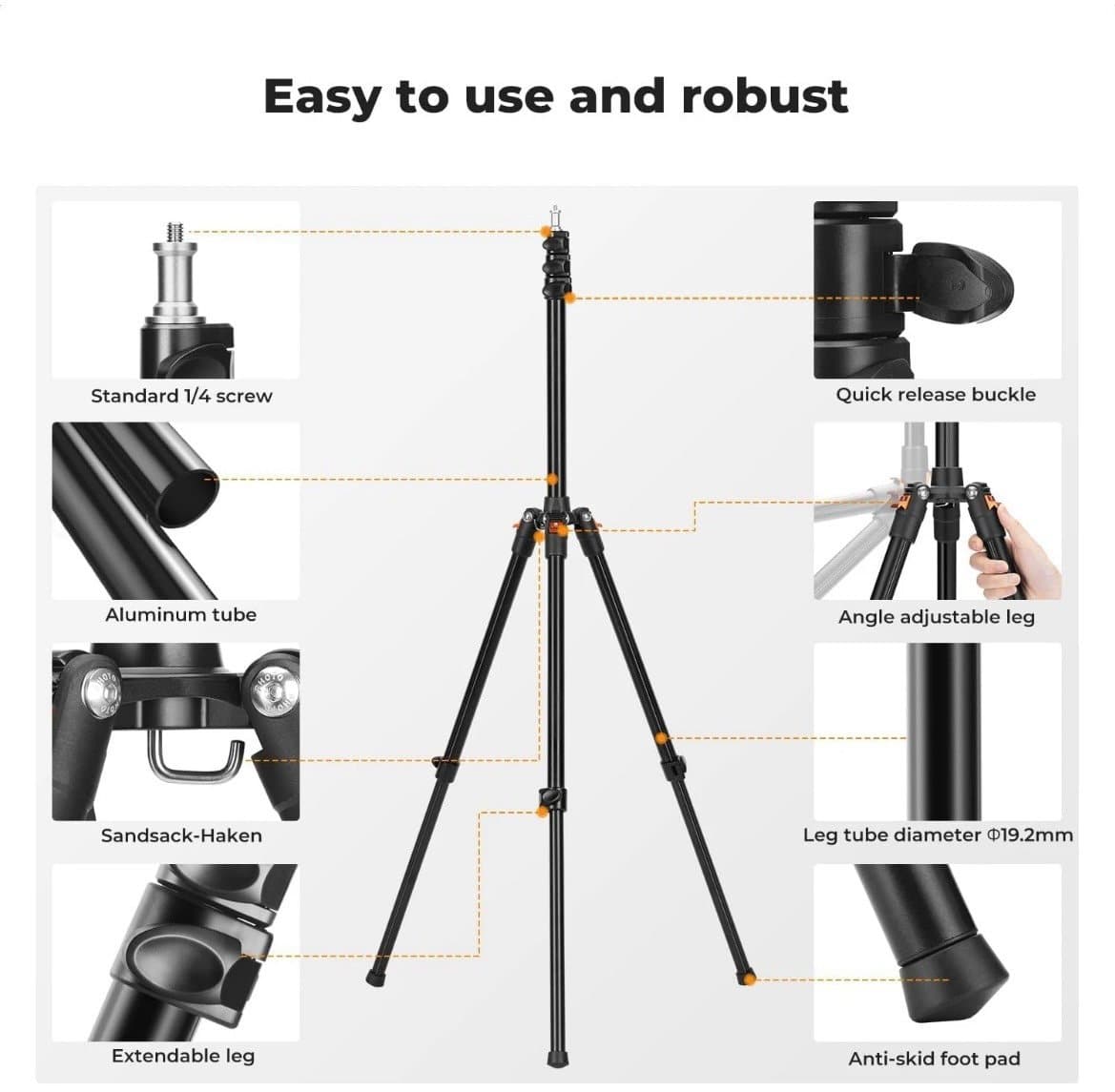 K&F CONCEPT Extendable Photography Stand fr Strobe Light/Webcams/Cameras/Softbox - Thumbnail 2