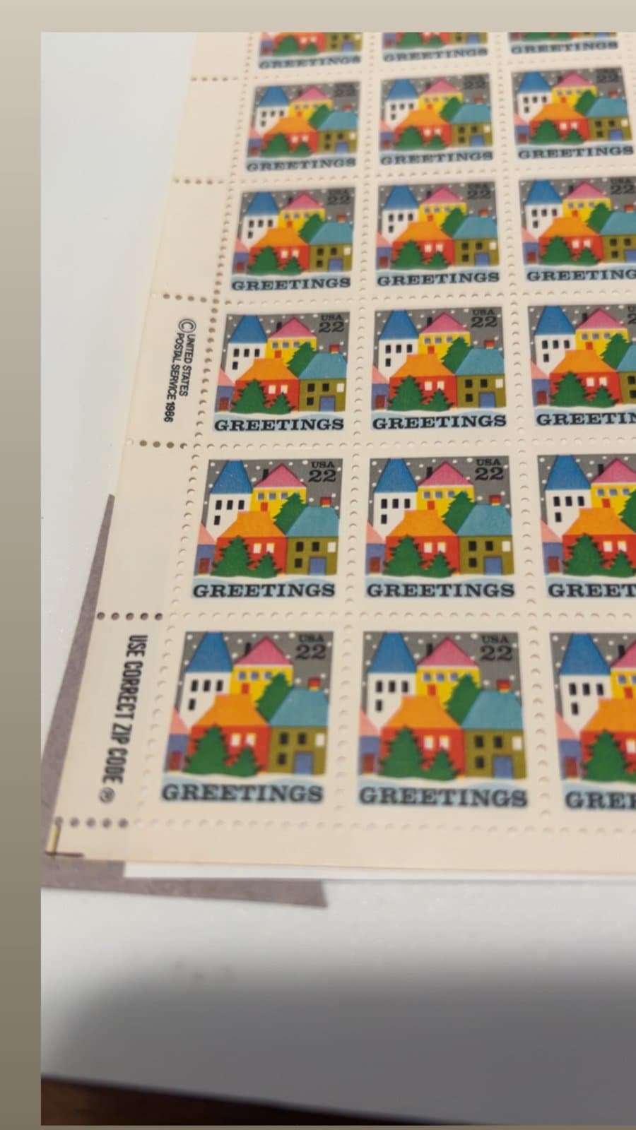 MNH 1986 Scott #2245 Greetings Village” 22 Cent Sheet of 100 Stamps - Thumbnail 3