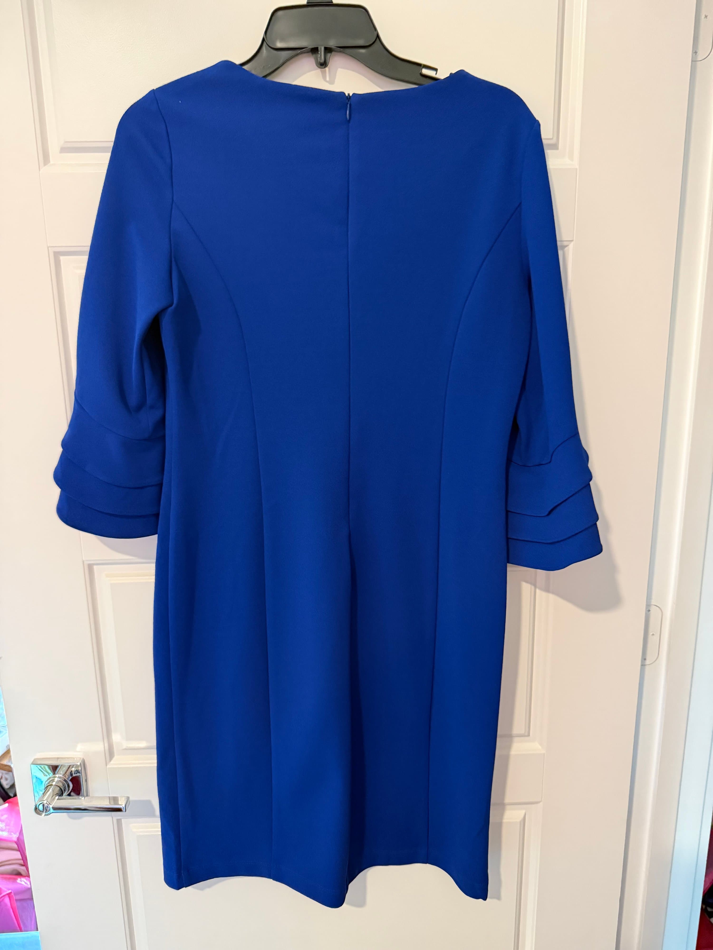 Nina Leonard Blue Dress with Ruffle Sleeves Size S - Thumbnail 4