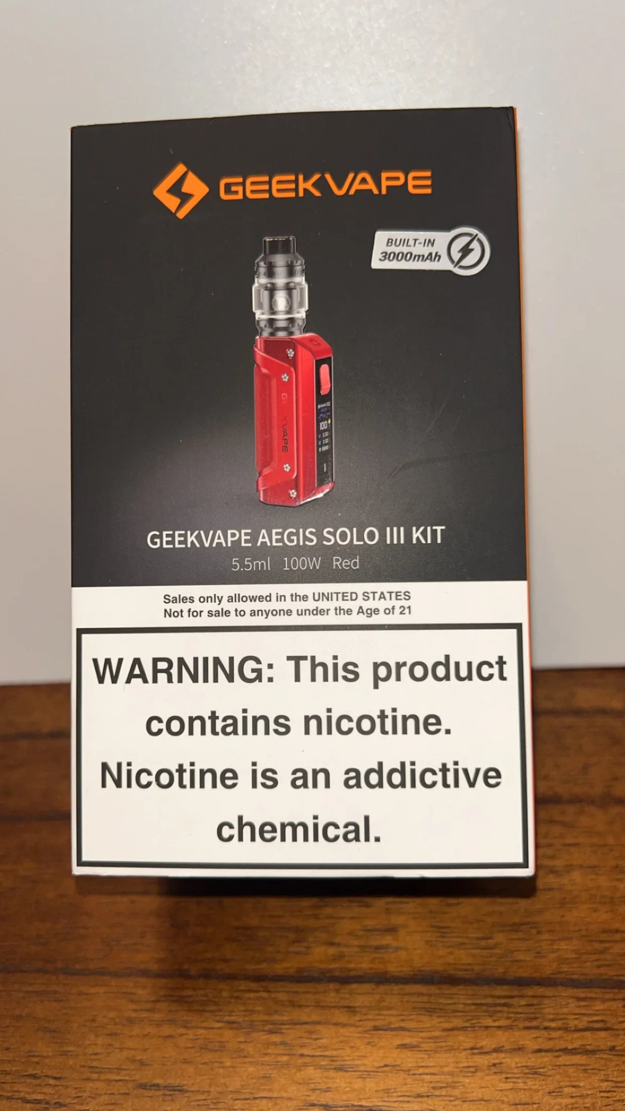 Geekvape Aegis Solo III Kit 5.5ml 100W Red with built in Batt.
