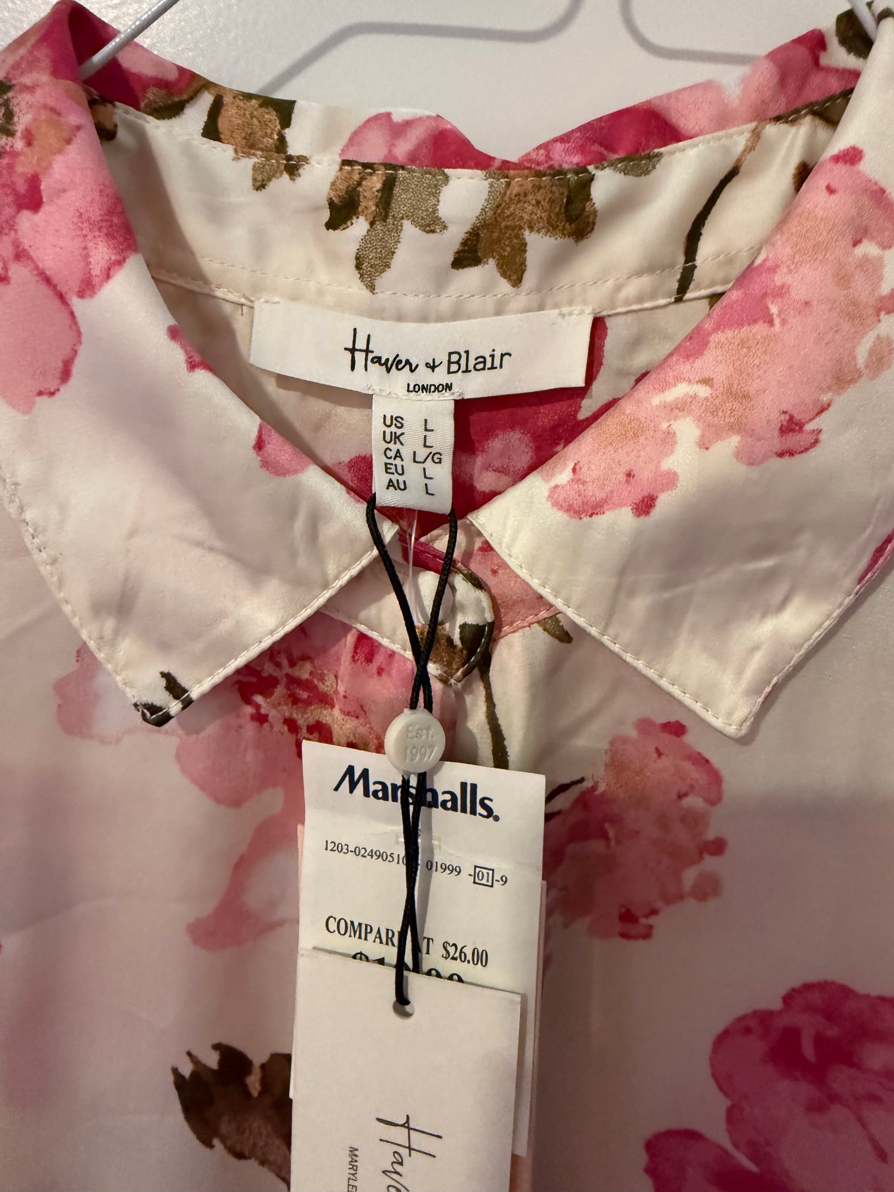 Haven & Blair Floral Long Sleeve Blouse Size L - Thumbnail 2