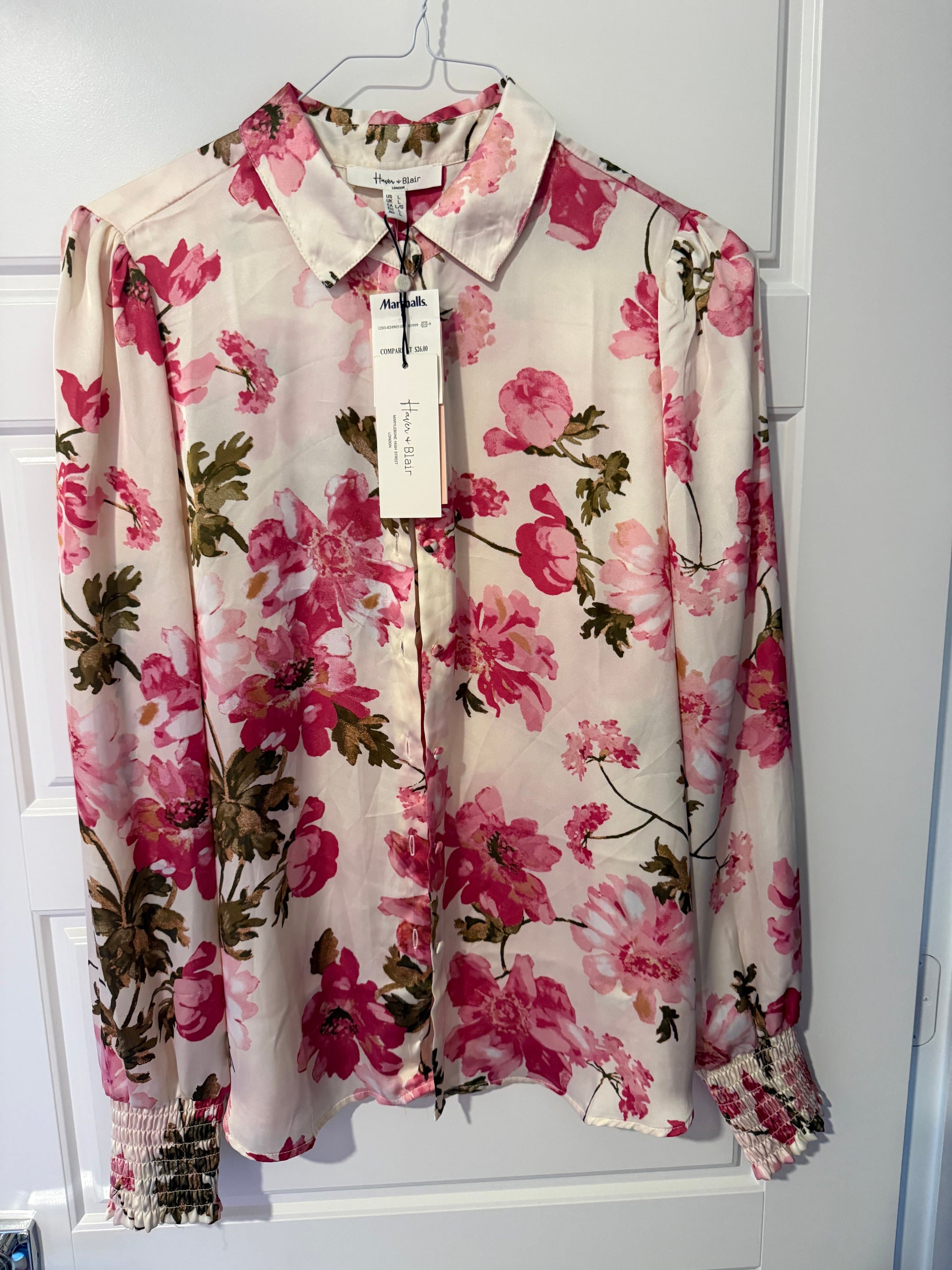 Haven & Blair Floral Long Sleeve Blouse Size L