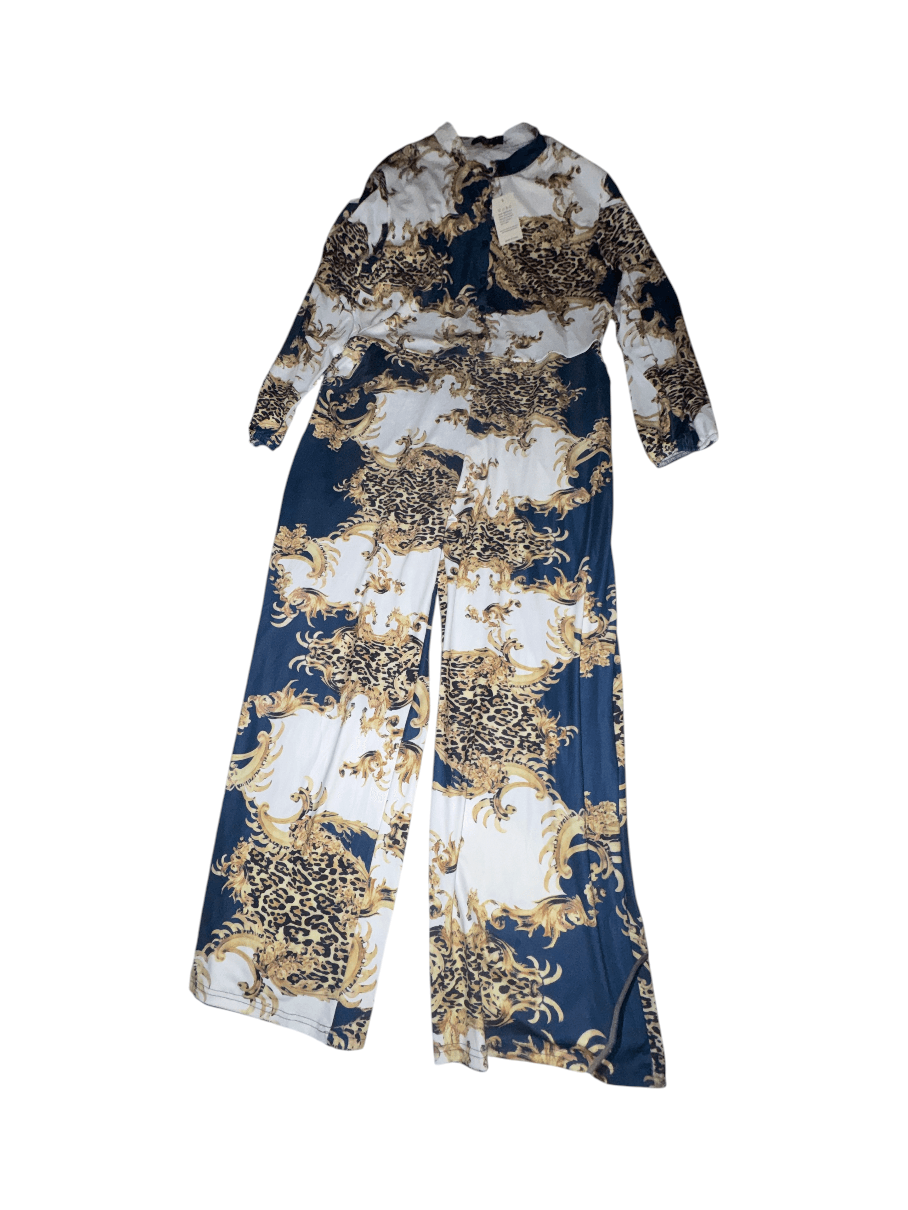 Baroque Print Long Sleeve Maxi Pant Suit 3xL - Thumbnail 9