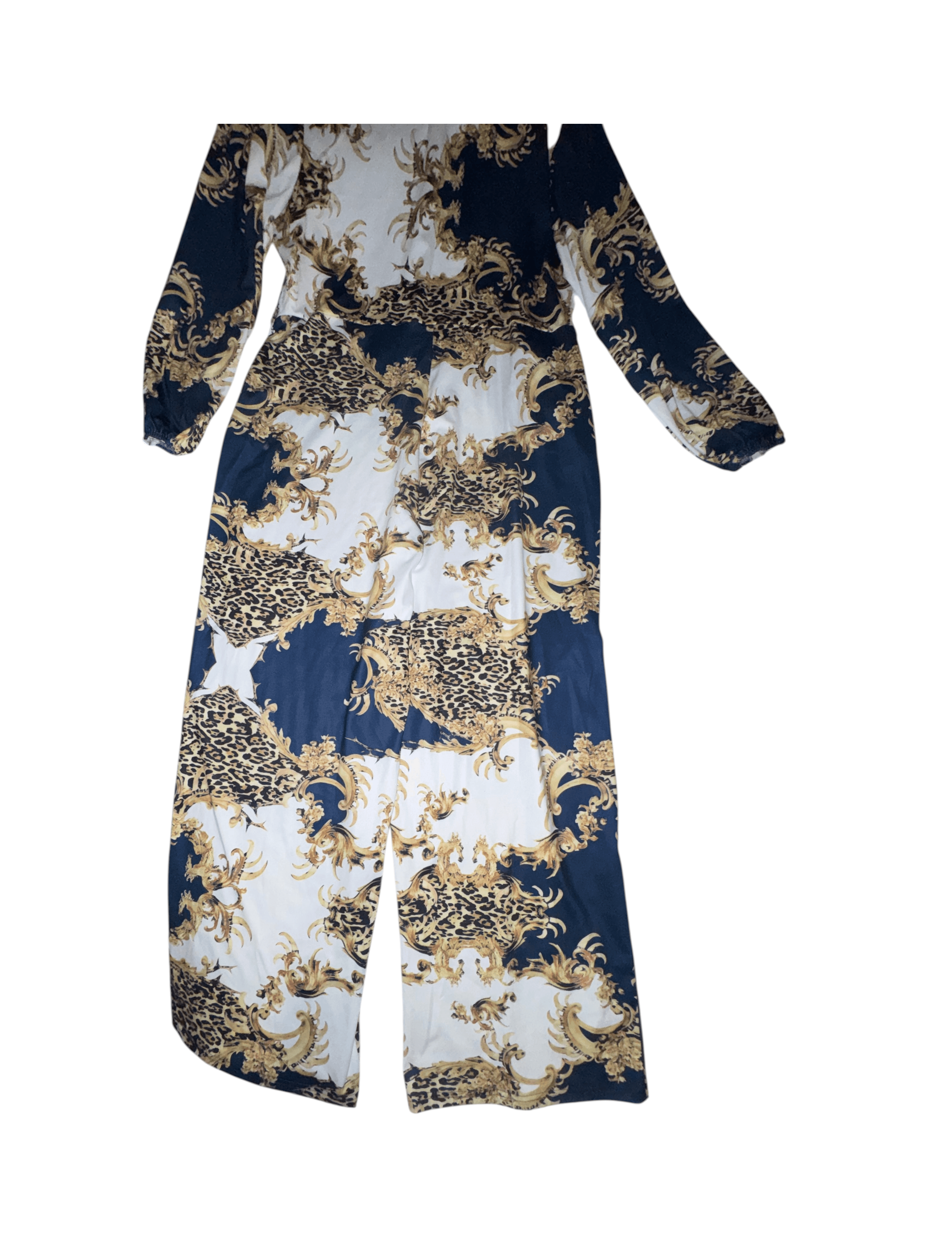 Baroque Print Long Sleeve Maxi Pant Suit 3xL - Thumbnail 3