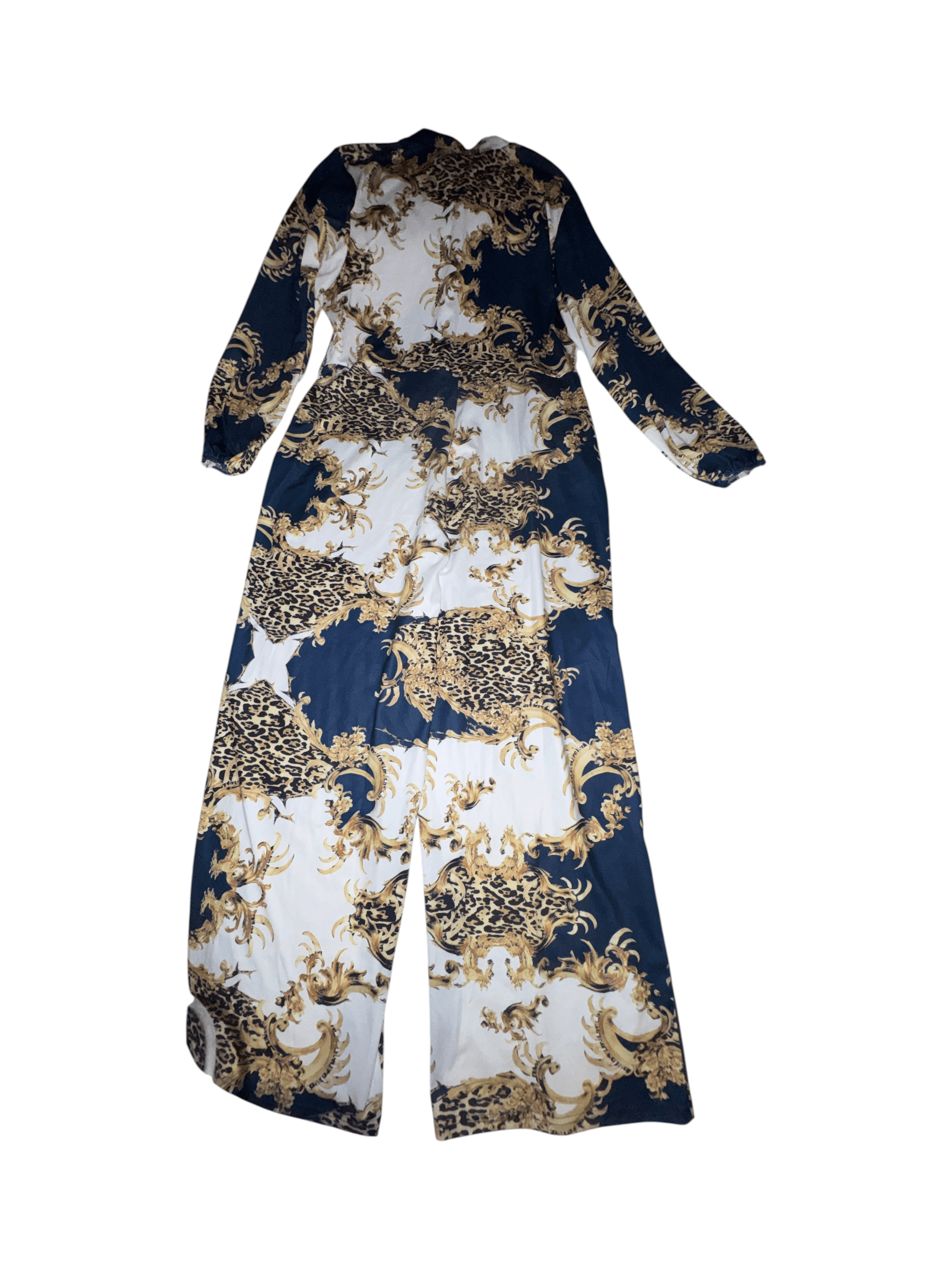 Baroque Print Long Sleeve Maxi Pant Suit 3xL - Thumbnail 4