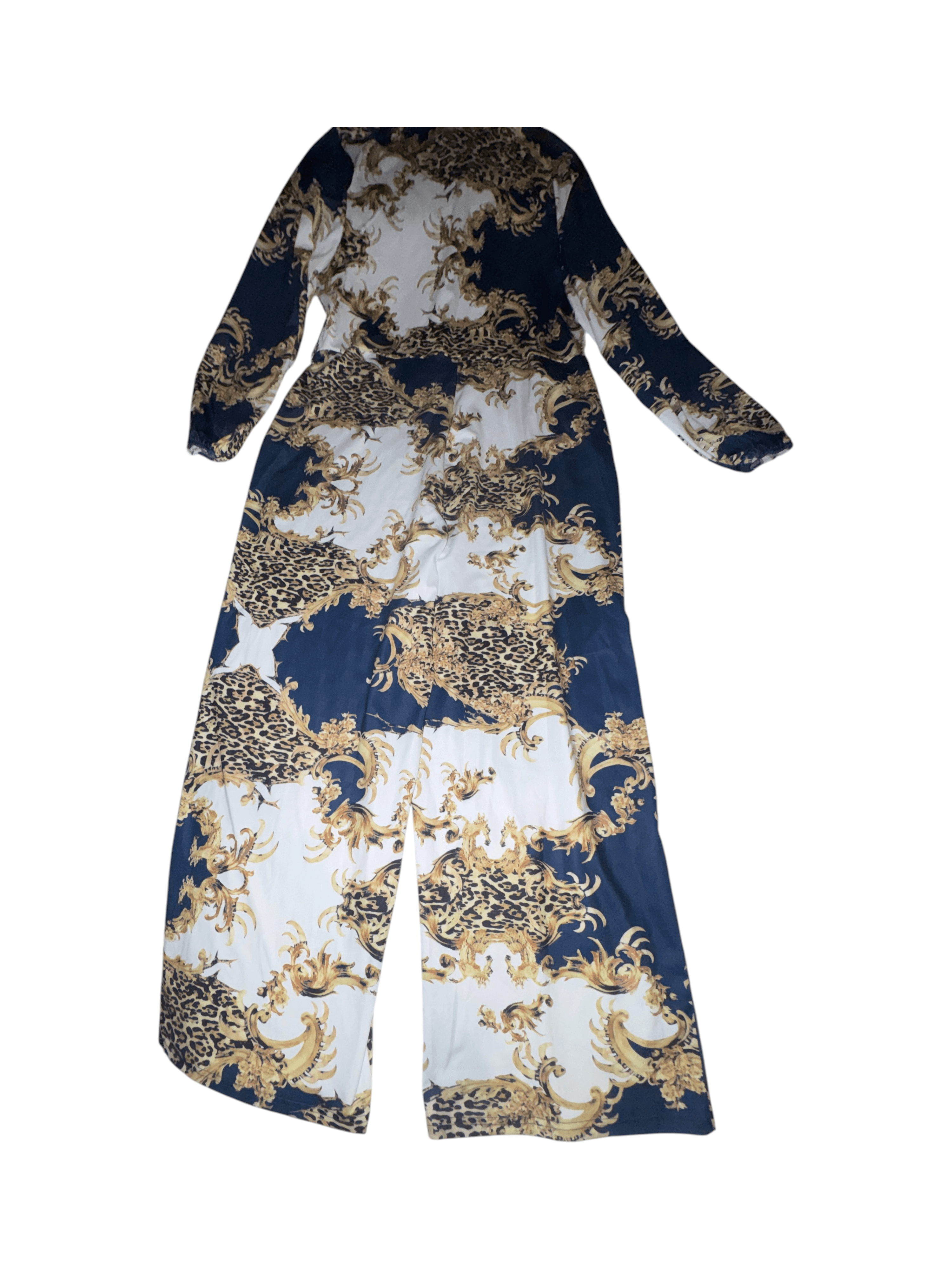 Baroque Print Long Sleeve Maxi Pant Suit 3xL - Thumbnail 5