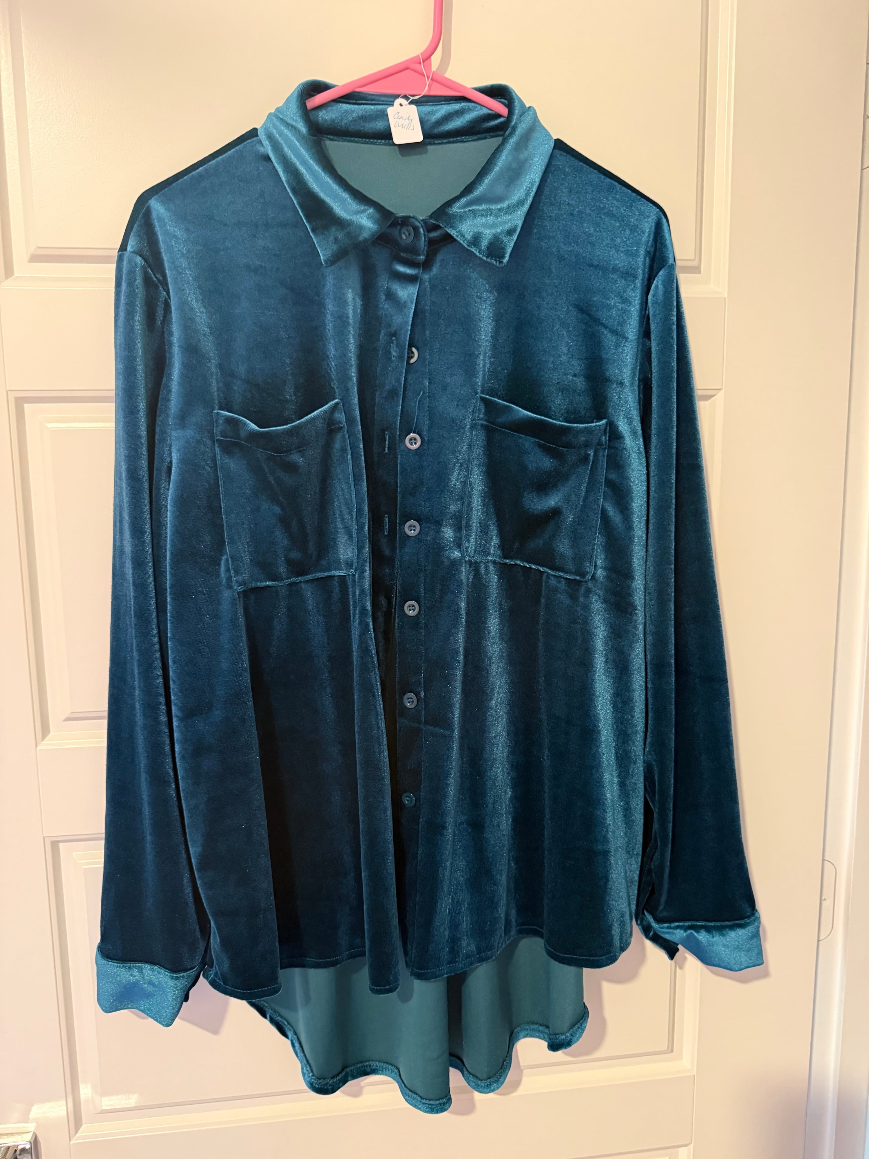 Velvet Button-Up Shirt XL