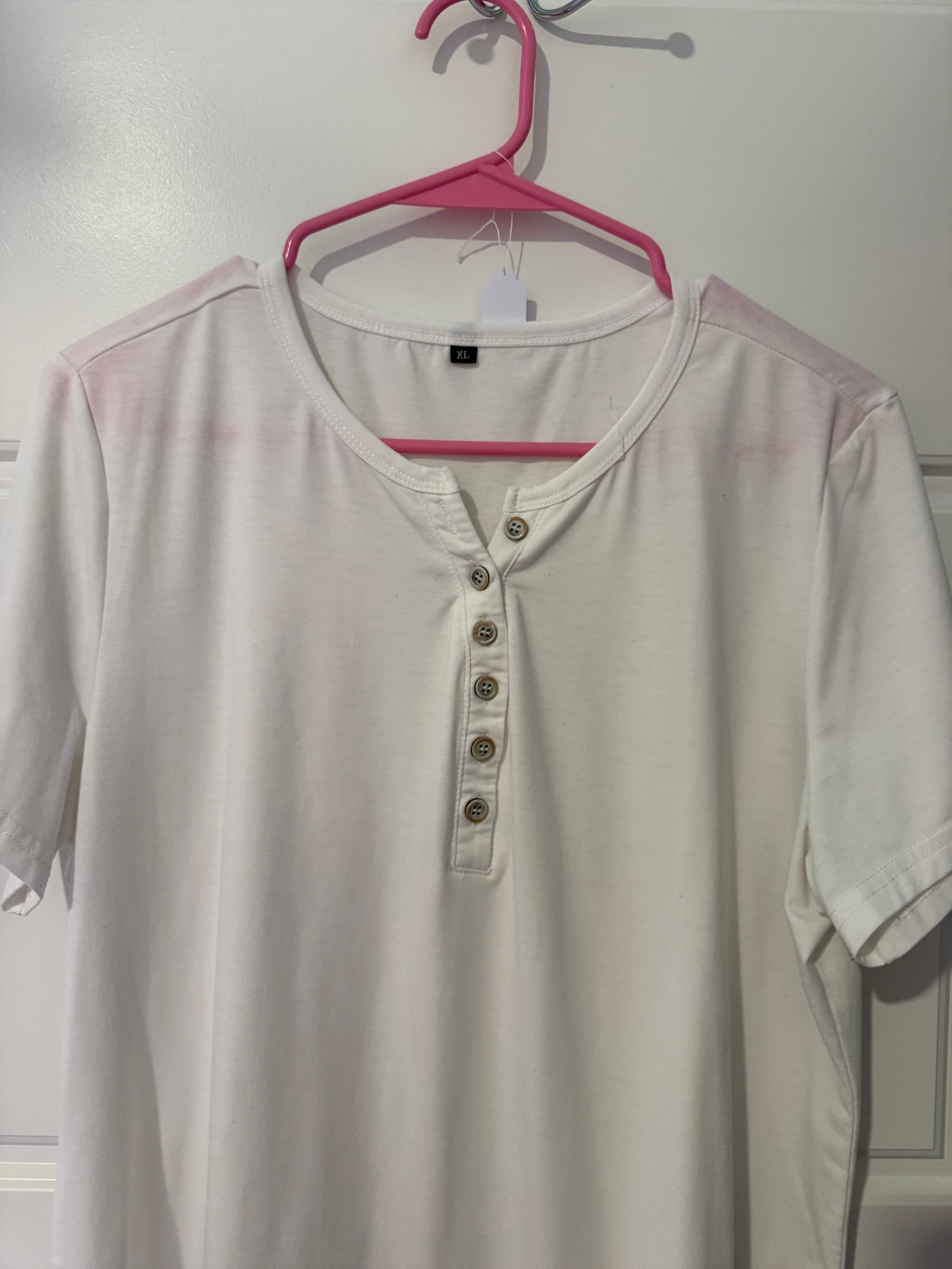 White Henley T-Shirt XL - Thumbnail 3