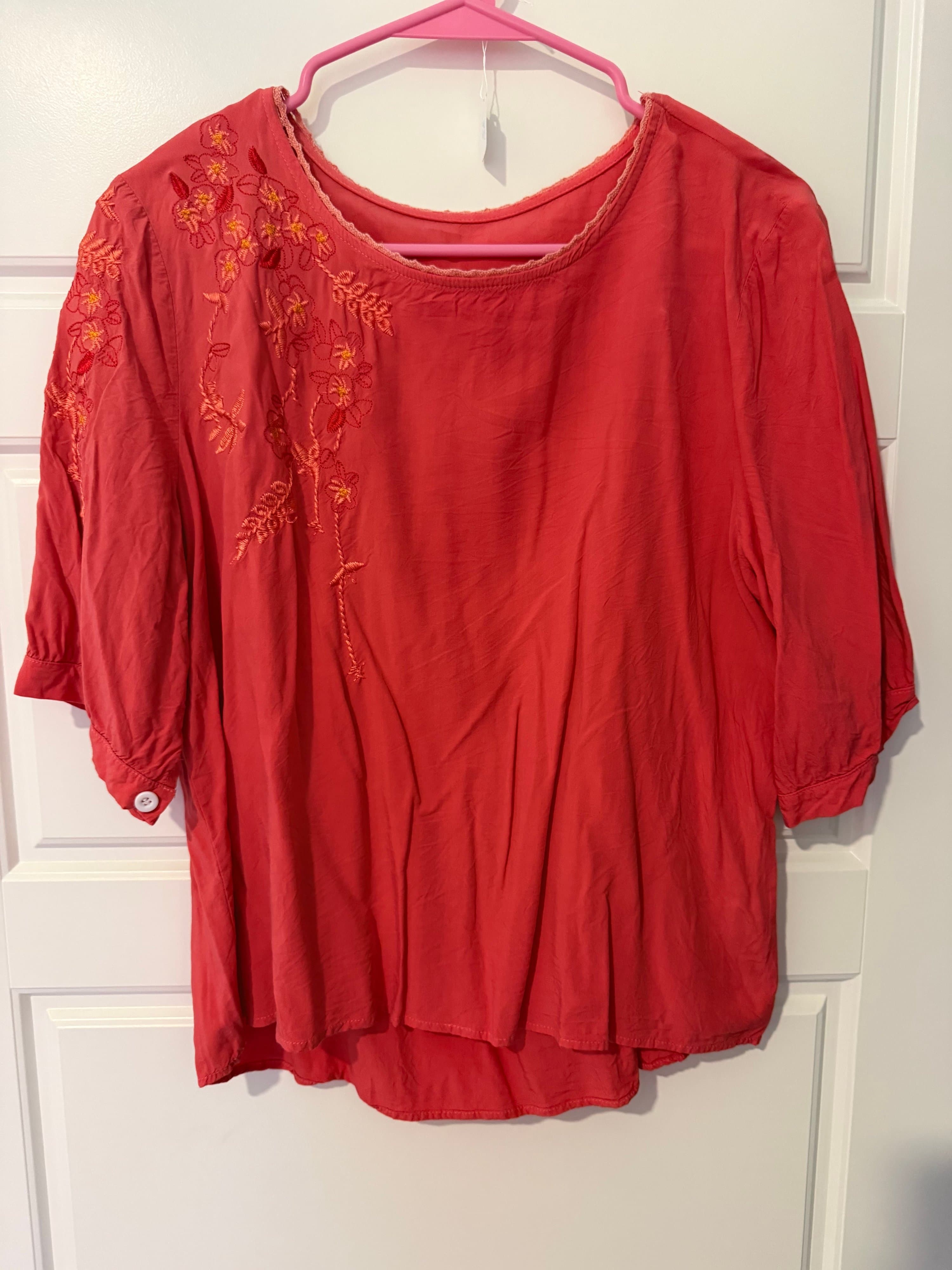 Embroidered Red Blouse XL