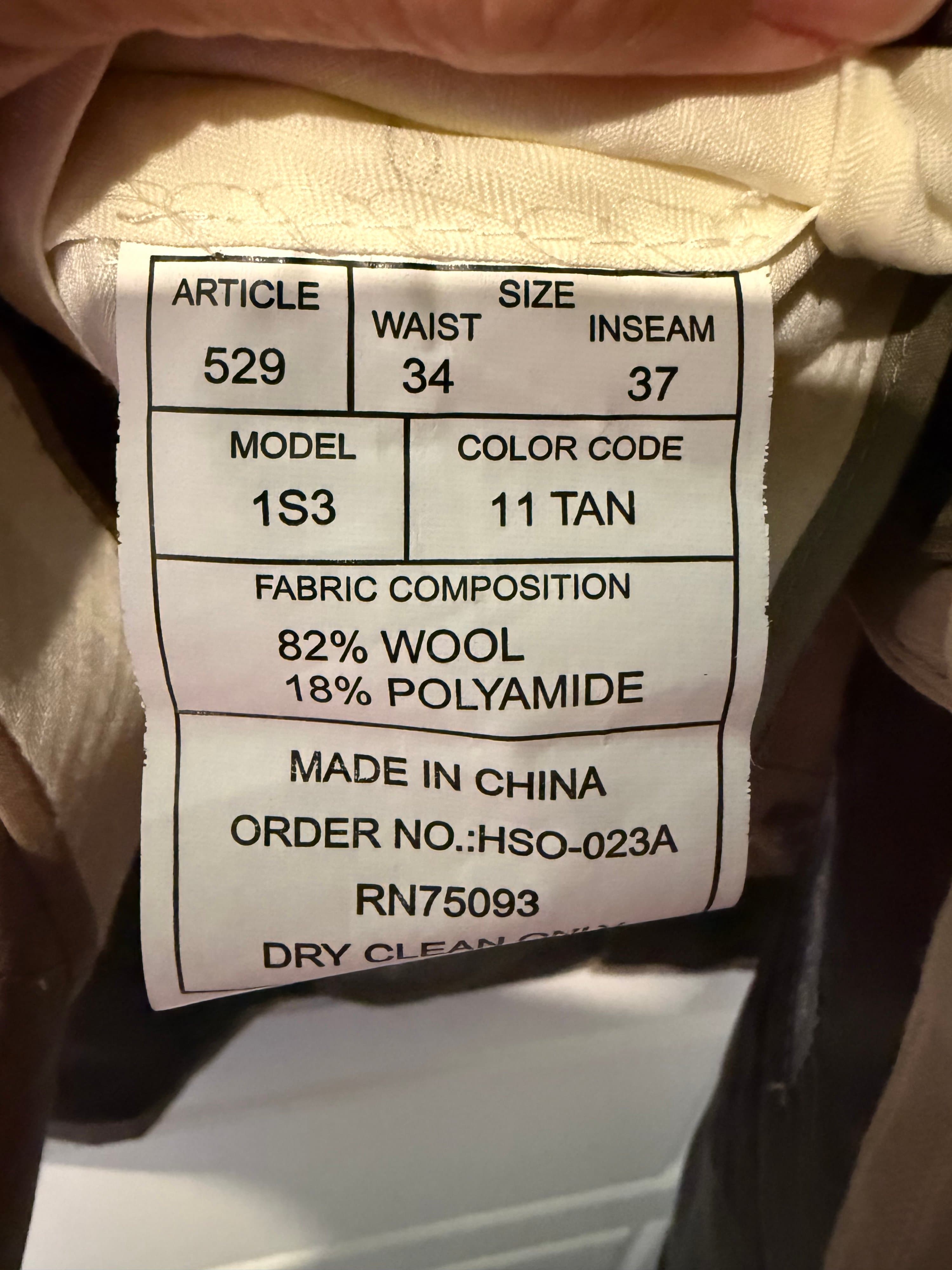 Men's Tan Wool Blend Suit 40R 34W 37L - Thumbnail 2