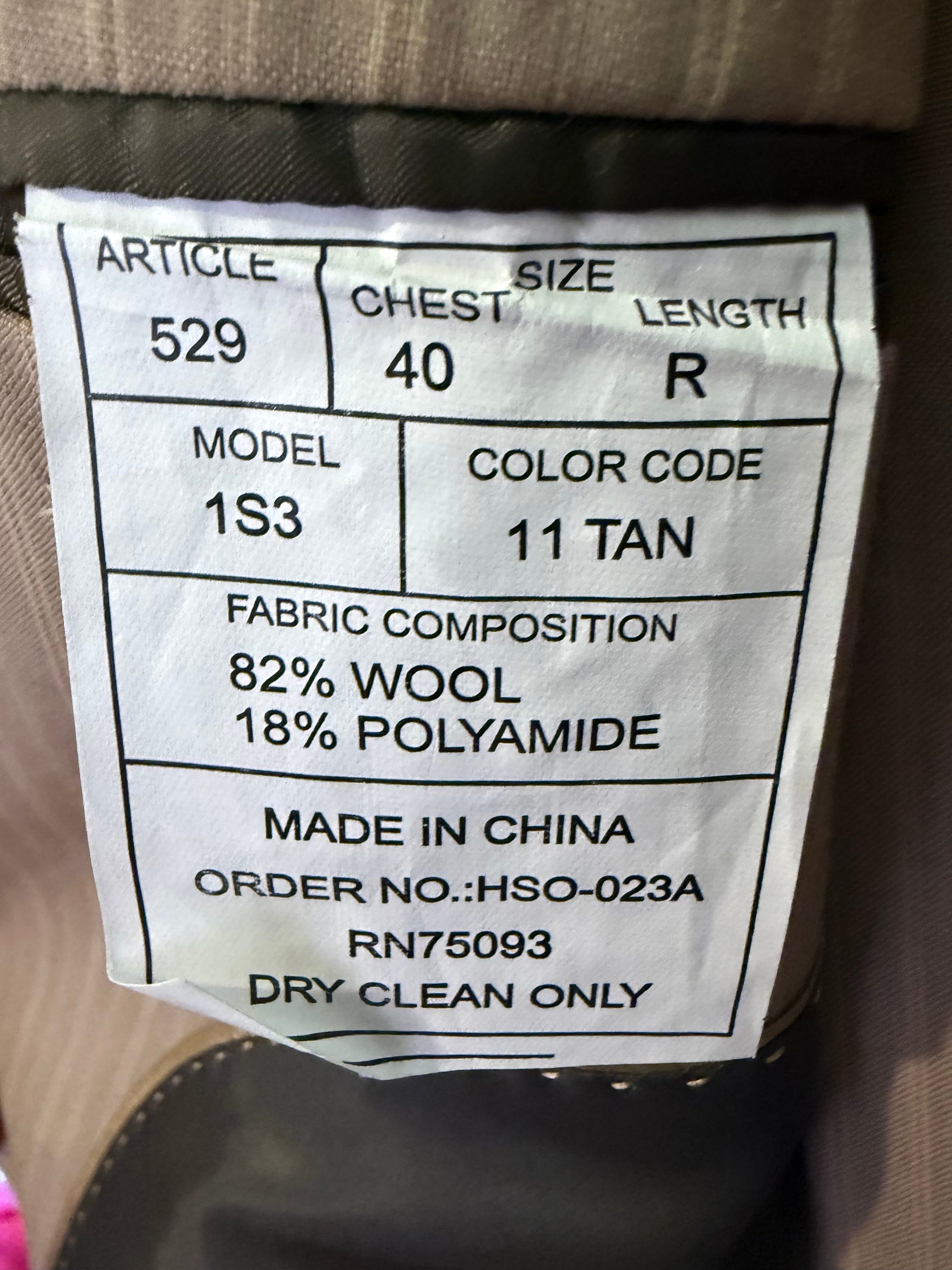 Men's Tan Wool Blend Suit 40R 34W 37L - Thumbnail 3