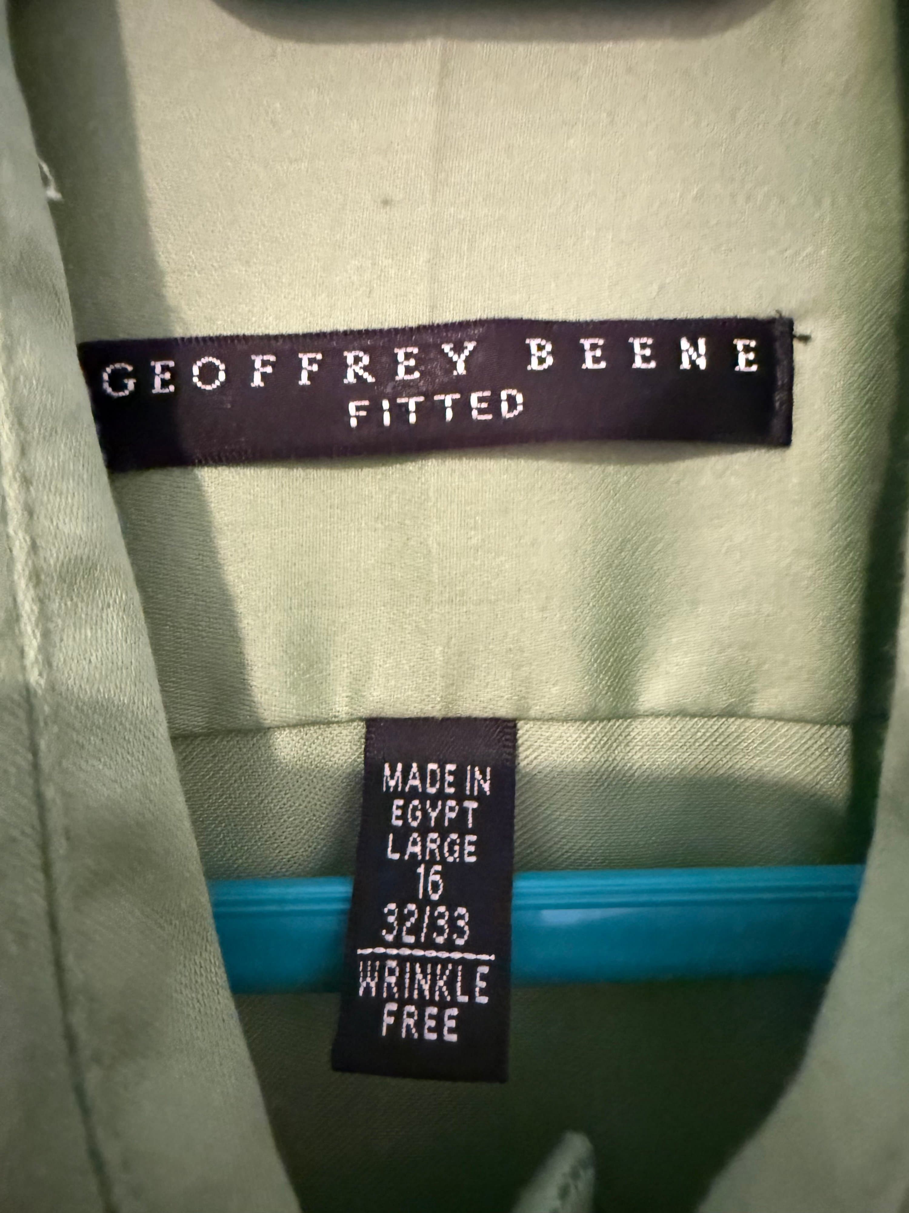 Geoffrey Beene Fitted Shirt Large 16 32/33 Green - Thumbnail 2