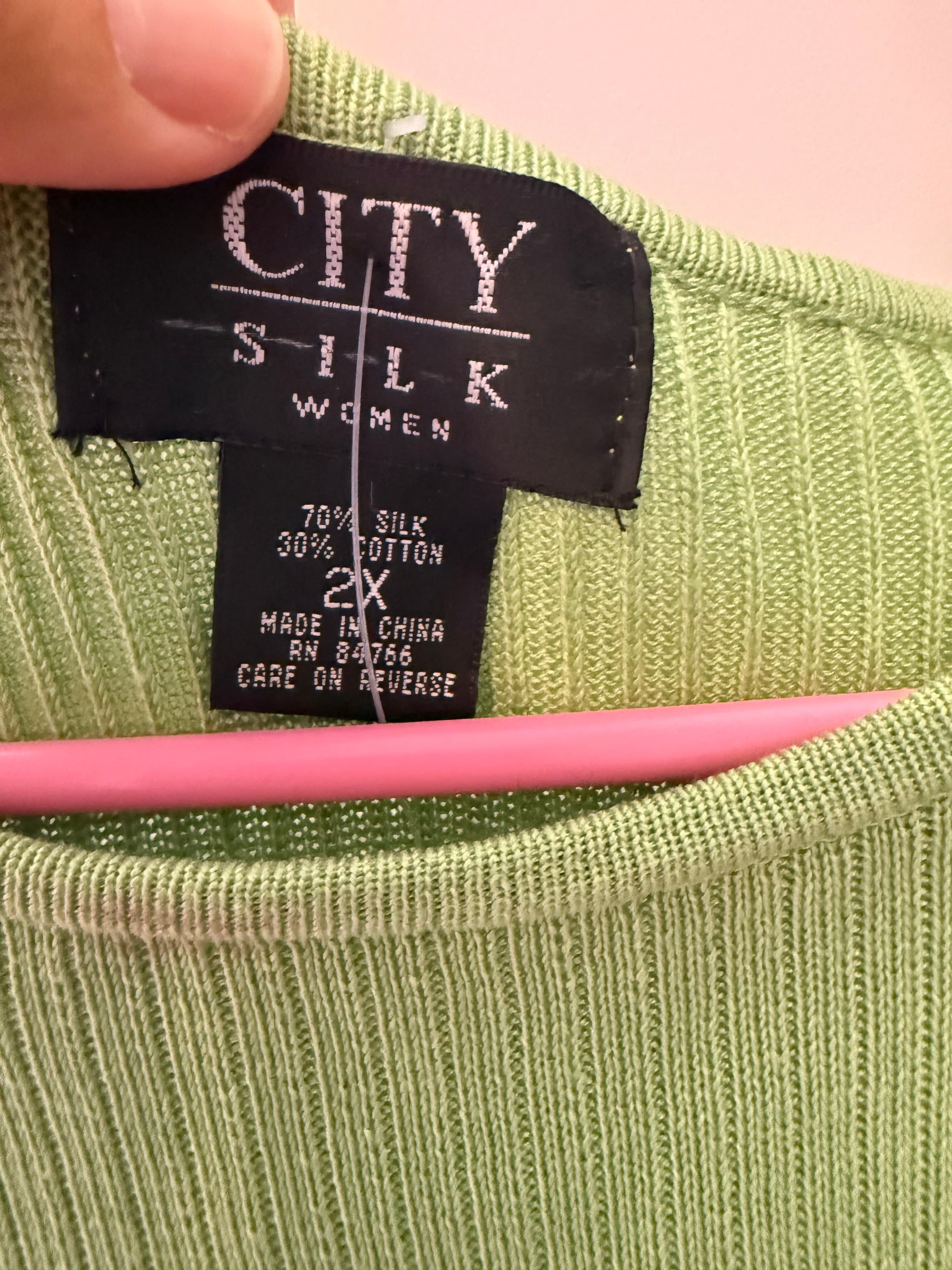 City Silk Women's Green Sweater 2X - Thumbnail 2