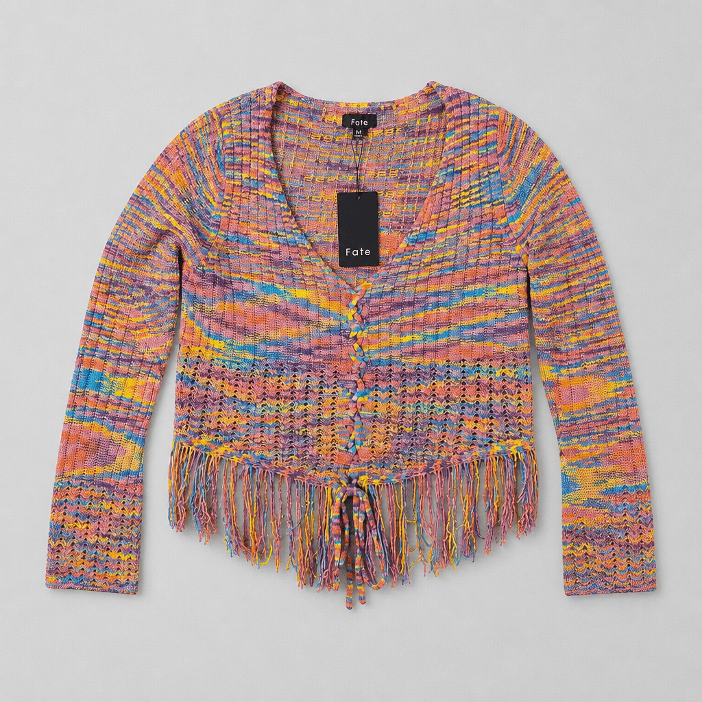 Fate Multicolor Fringe Sweater Size M