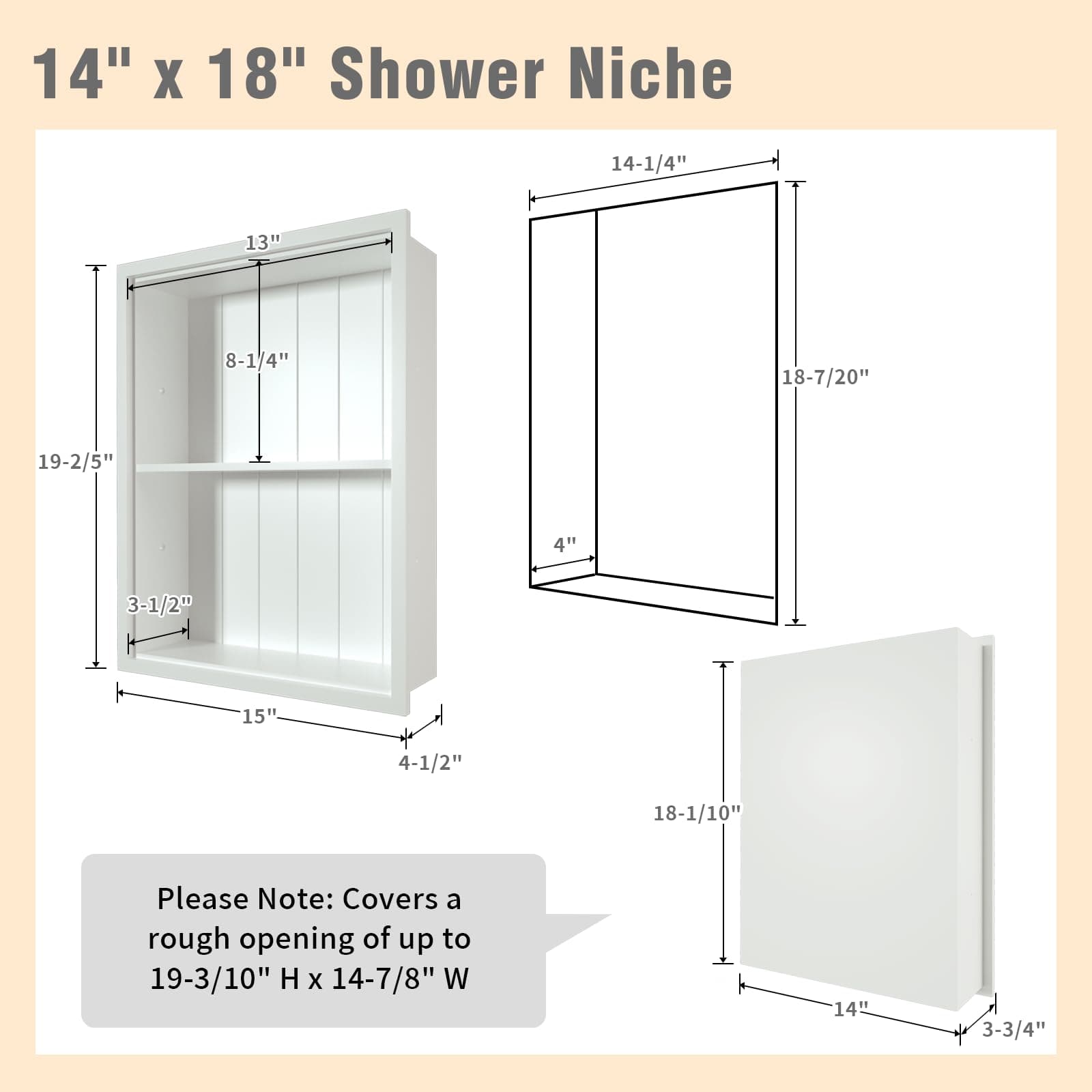 White Recessed Medicine Cabinet 14x18 Waterproof - Thumbnail 4