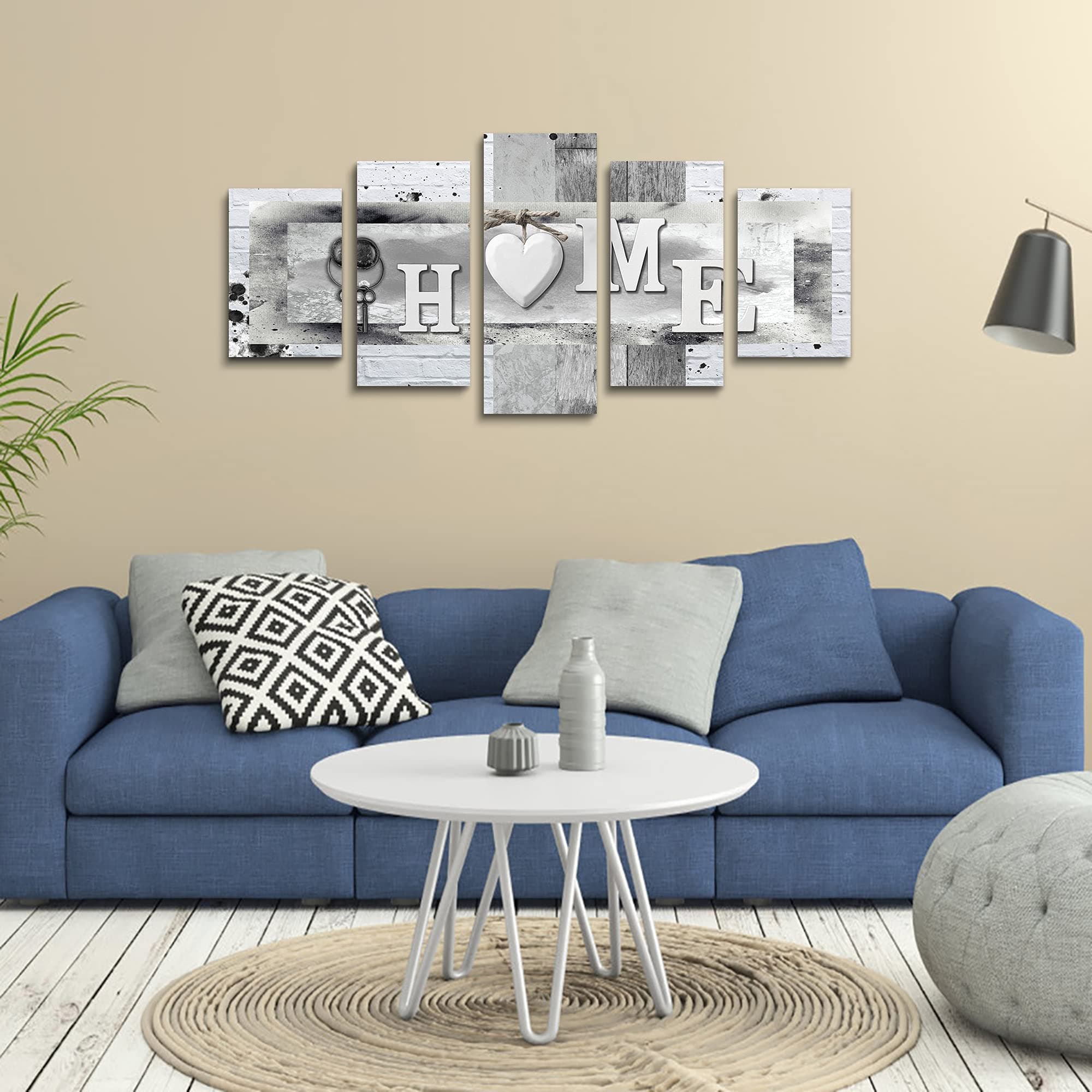 Grey Home Wall Art 5-Piece Canvas Set (Oversize 60x30inch) - Thumbnail 2