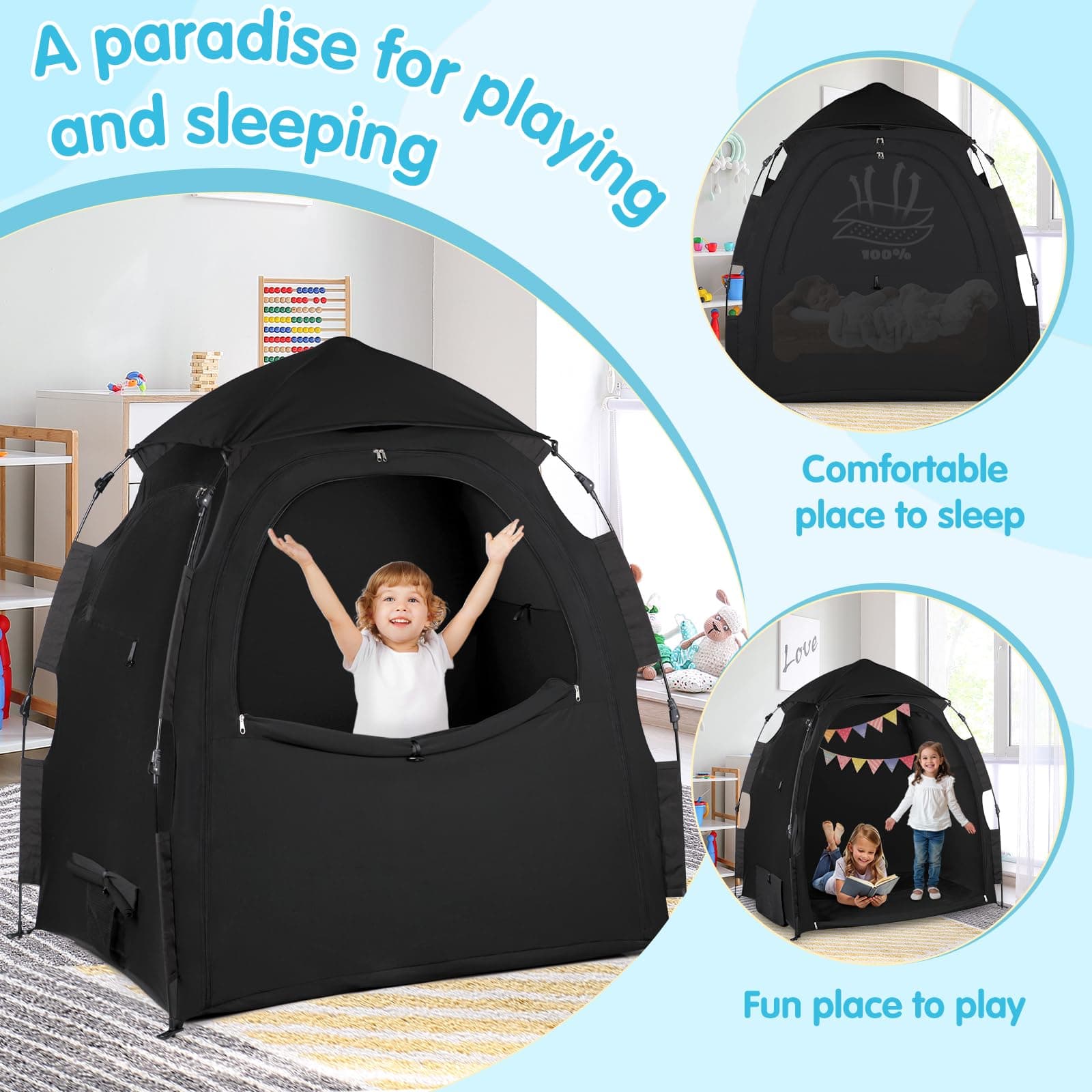 Pack N Play Blackout Cover Sleep Pod - Baby Sleep Tent 1-Click Set Up Portable, Crib Blackout Canopy Cover Block 95% Light Suitable for Babies and Toddlers - Thumbnail 8