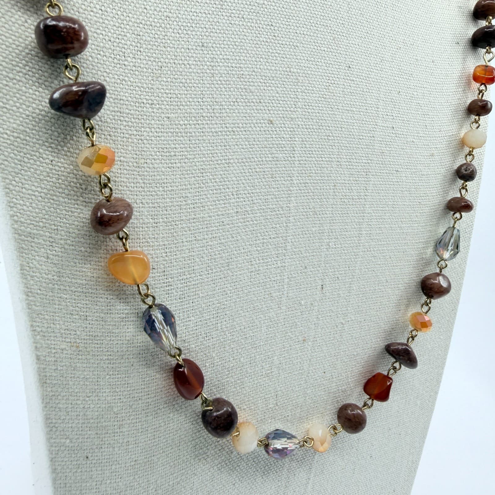 Vintage Gold Tone Brown Beaded Necklace Earth Tone Boho Statement Y2K Retro 90s - Thumbnail 4