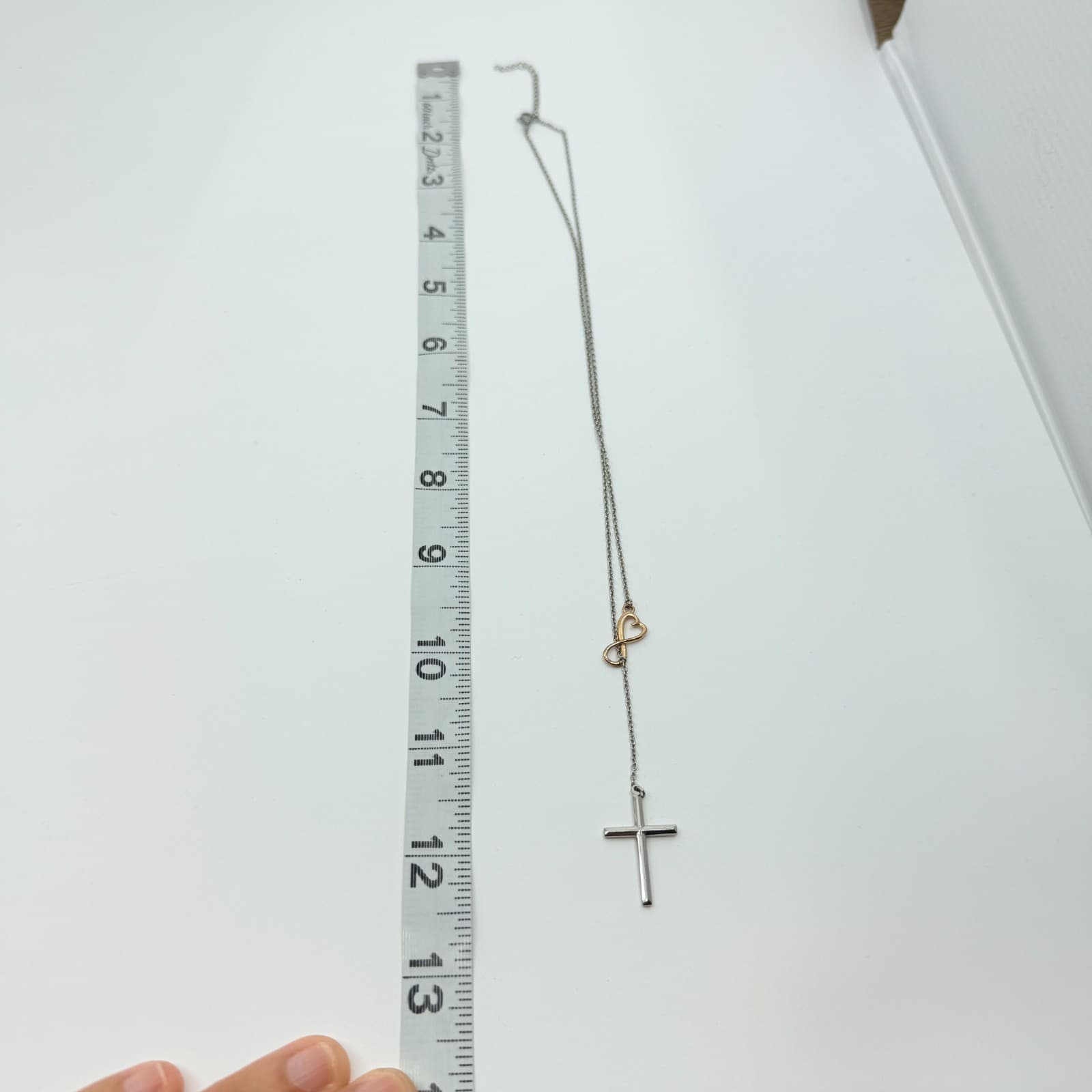 Vintage Silver Tone Cross Necklace Infinity Heart Two Tone Y Lariat Dainty Y2K - Thumbnail 8