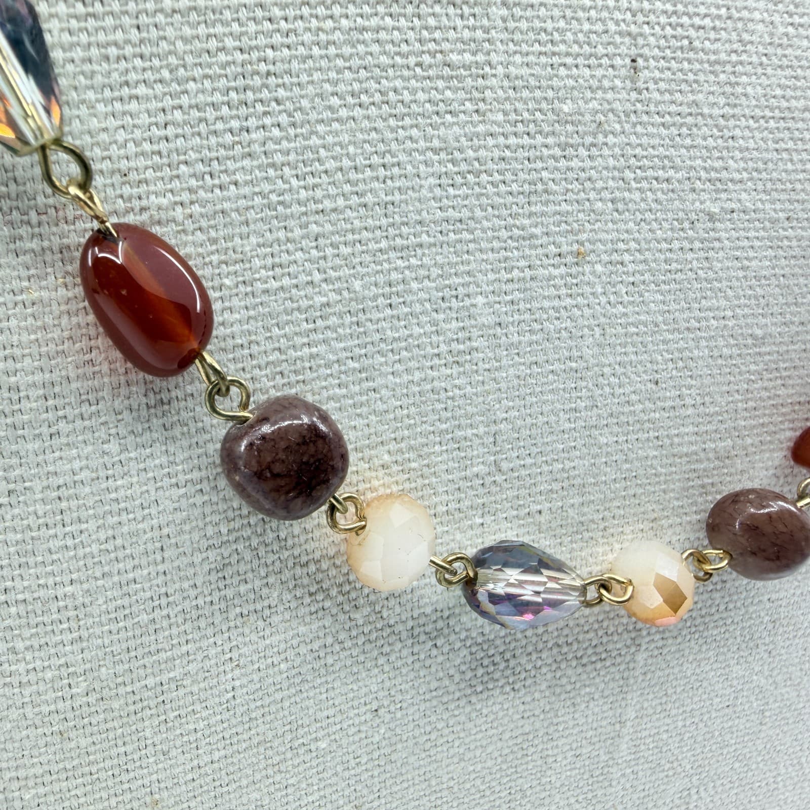 Vintage Gold Tone Brown Beaded Necklace Earth Tone Boho Statement Y2K Retro 90s - Thumbnail 3