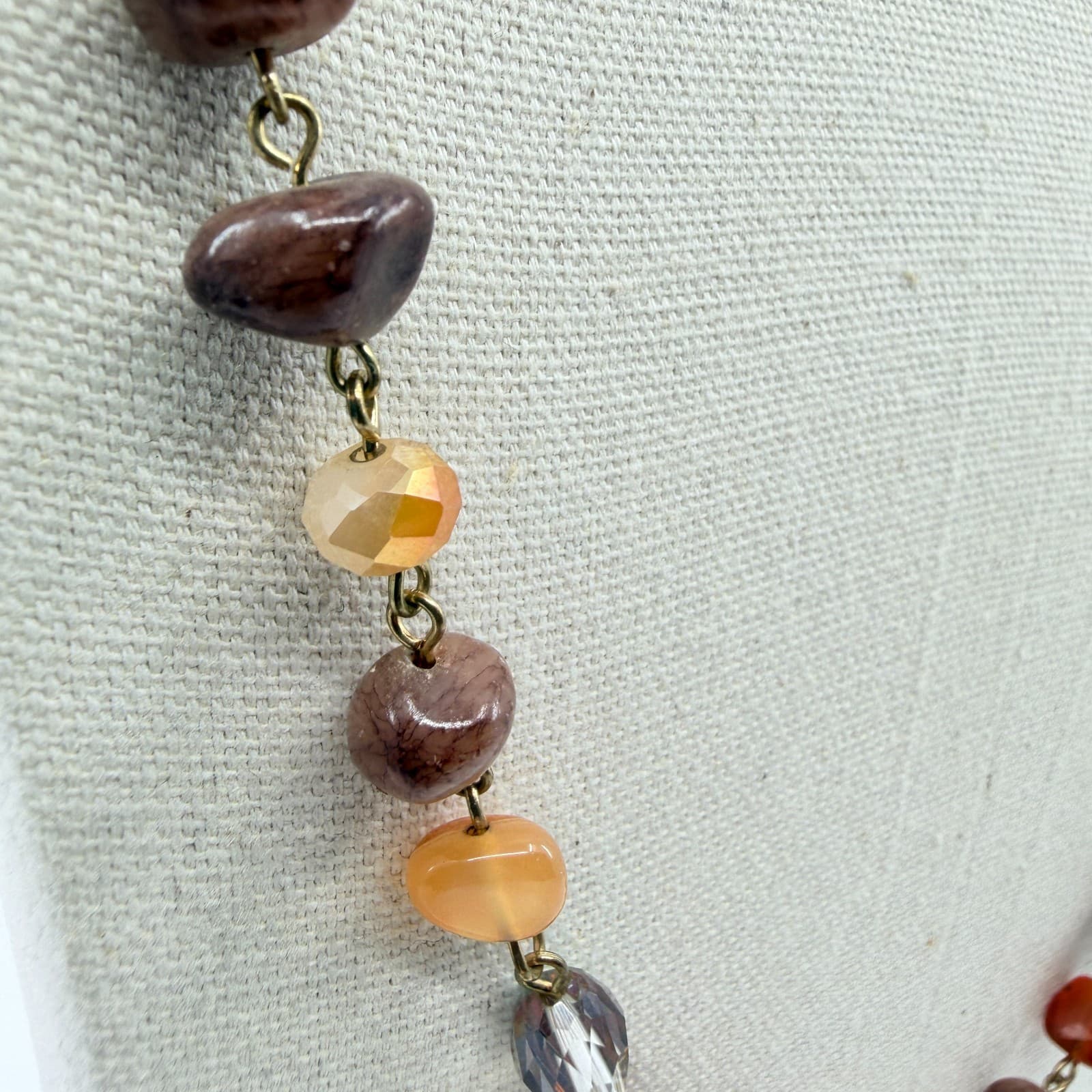 Vintage Gold Tone Brown Beaded Necklace Earth Tone Boho Statement Y2K Retro 90s - Thumbnail 5