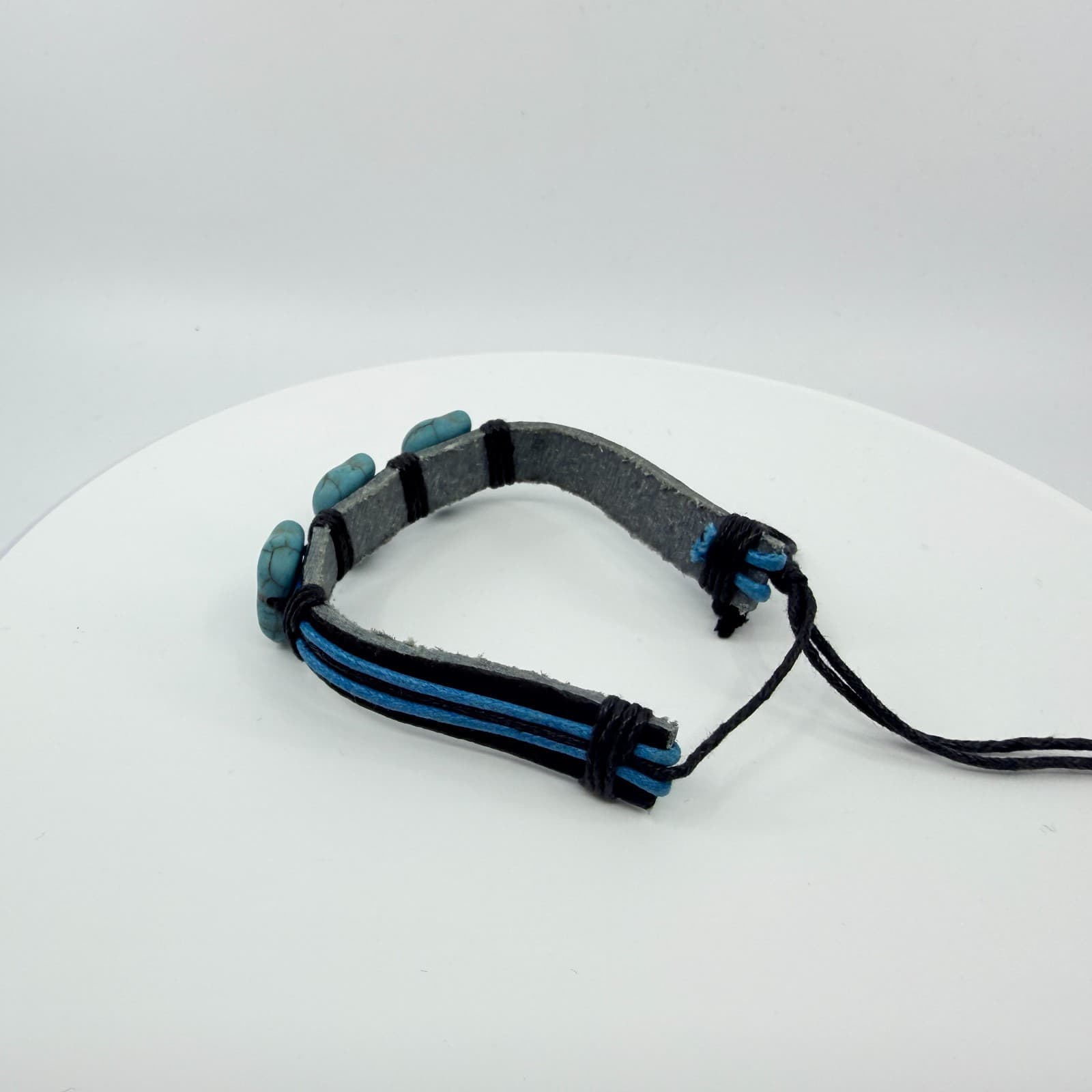 Vintage Boho Blue Elephant Bracelet Faux Leather Wrap Beaded Surfer Statement - Thumbnail 5