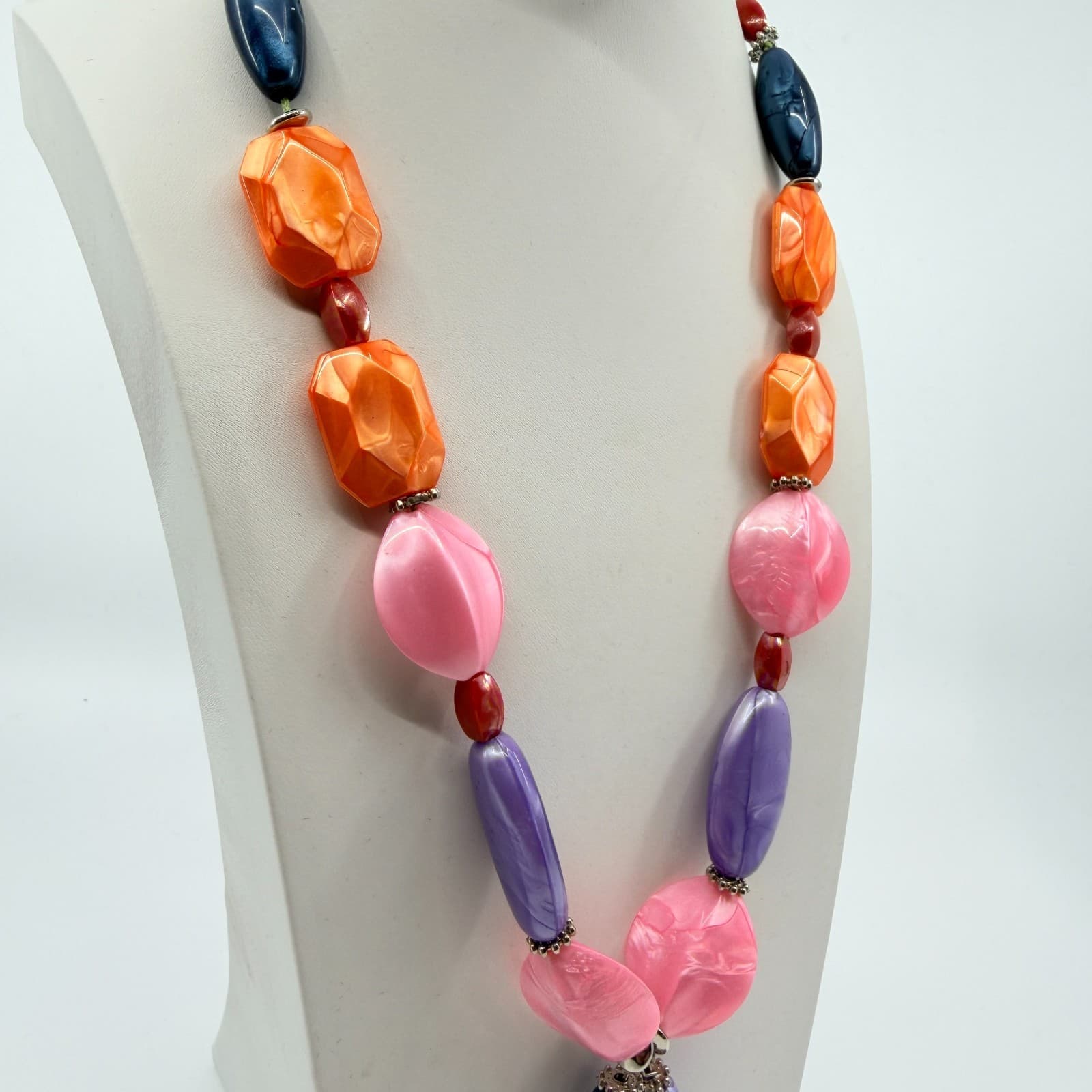 Vintage Chunky Beaded Necklace Pink Orange Purple Multicolor Statement Y2K 90s - Thumbnail 8