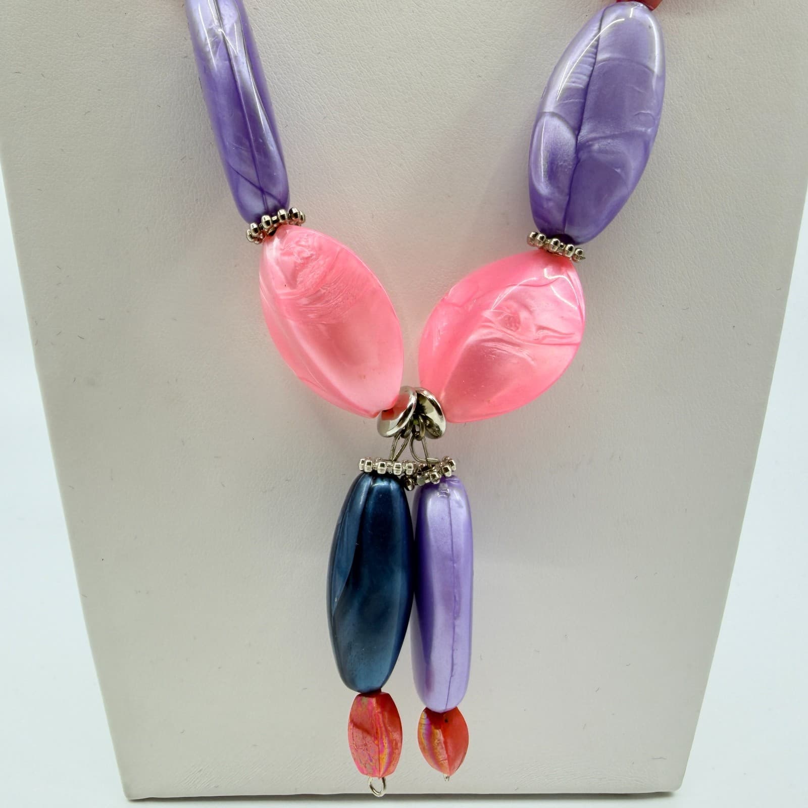 Vintage Chunky Beaded Necklace Pink Orange Purple Multicolor Statement Y2K 90s - Thumbnail 3