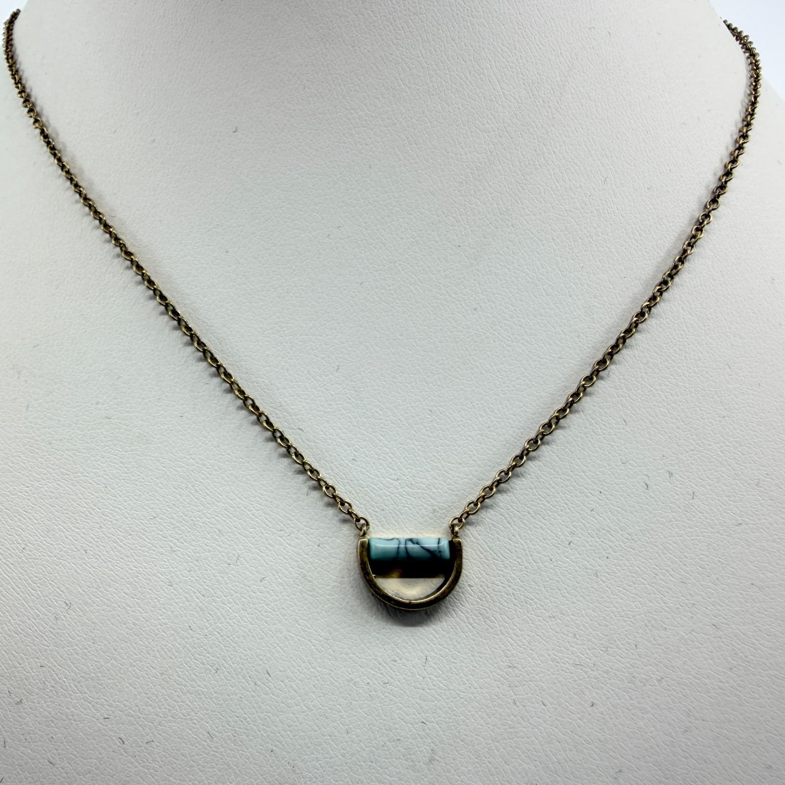 Vintage Gold Tone Blue Stone Necklace Dainty Minimalist Boho Y2K 90s Simple Bold - Thumbnail 3