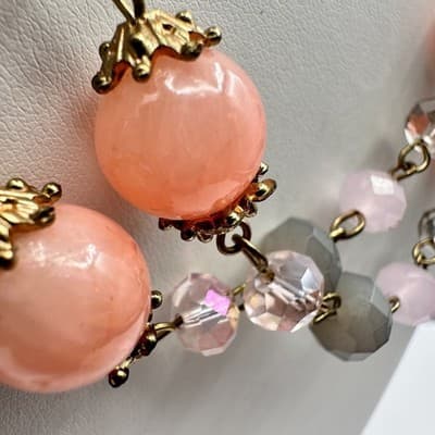 Vintage Multicolor Crystal Bead Double Strand Necklace Gold Tone 90s Jewelry - Thumbnail 6