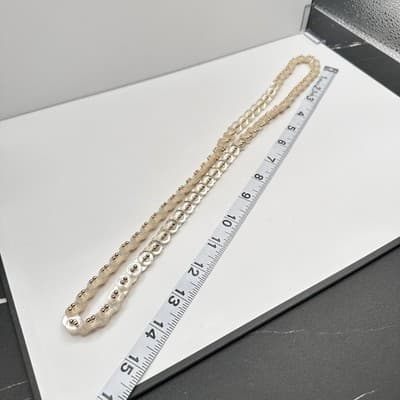 Vintage 90s White MOP Shell Button Collar Necklace Gold Tone Beads Runway Style - Thumbnail 8