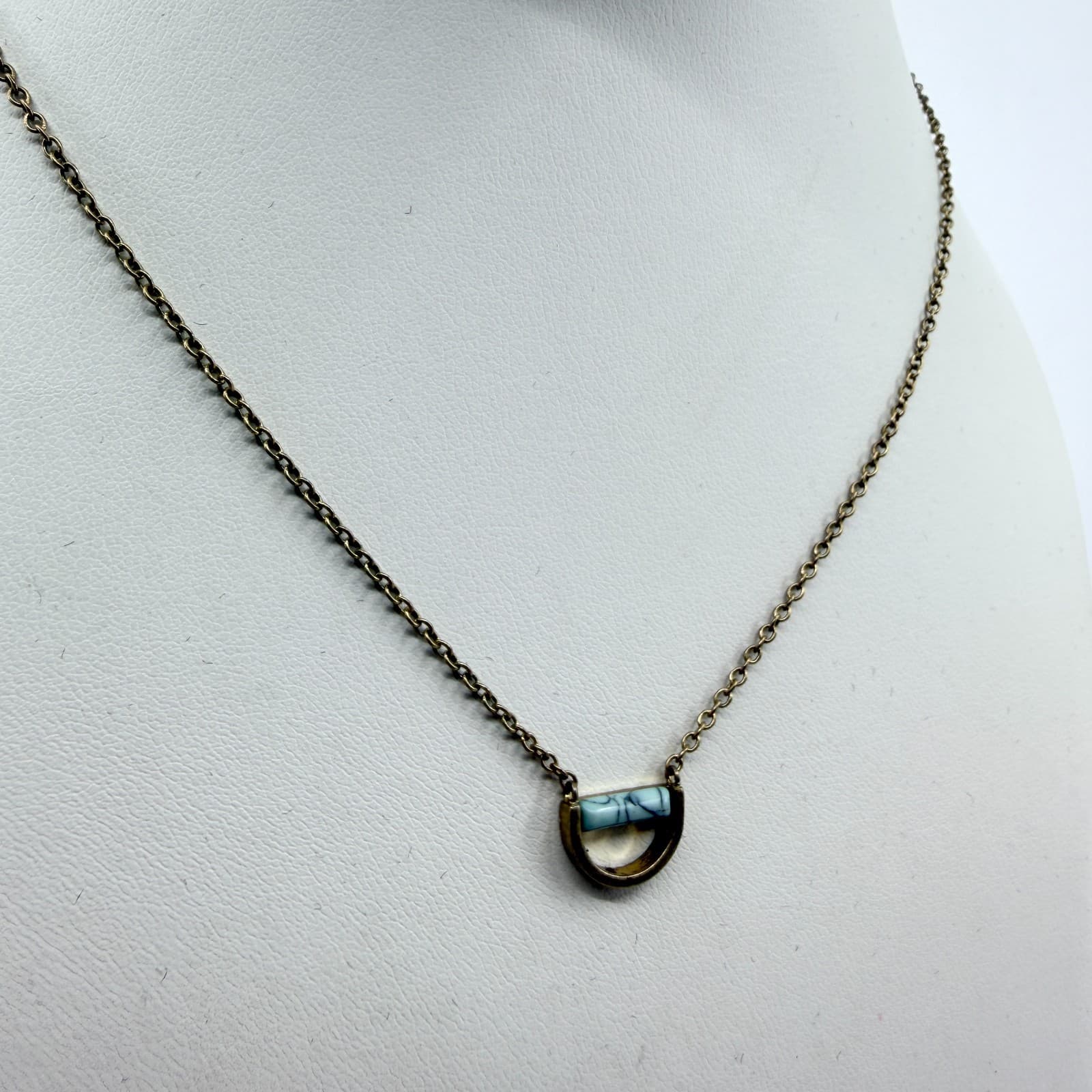 Vintage Gold Tone Blue Stone Necklace Dainty Minimalist Boho Y2K 90s Simple Bold - Thumbnail 5