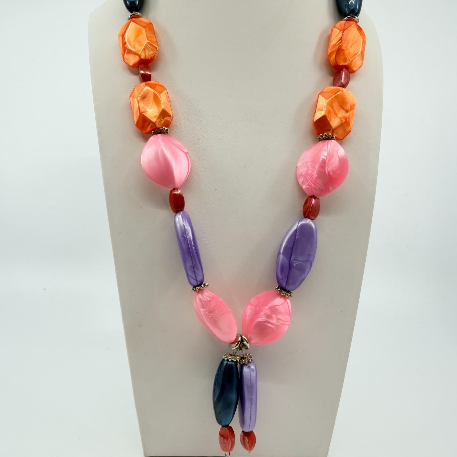 Vintage Chunky Beaded Necklace Pink Orange Purple Multicolor Statement Y2K 90s - Thumbnail 4