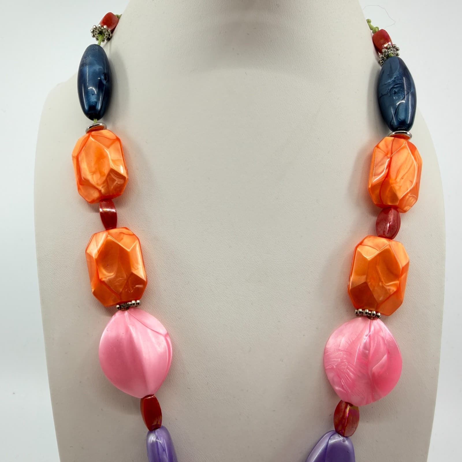 Vintage Chunky Beaded Necklace Pink Orange Purple Multicolor Statement Y2K 90s - Thumbnail 5